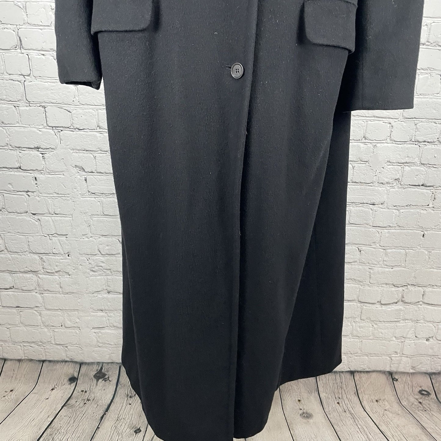 VTG Brooks Brothers Black 100% Wool Classic Buttoned Long Over Coat Size Large L