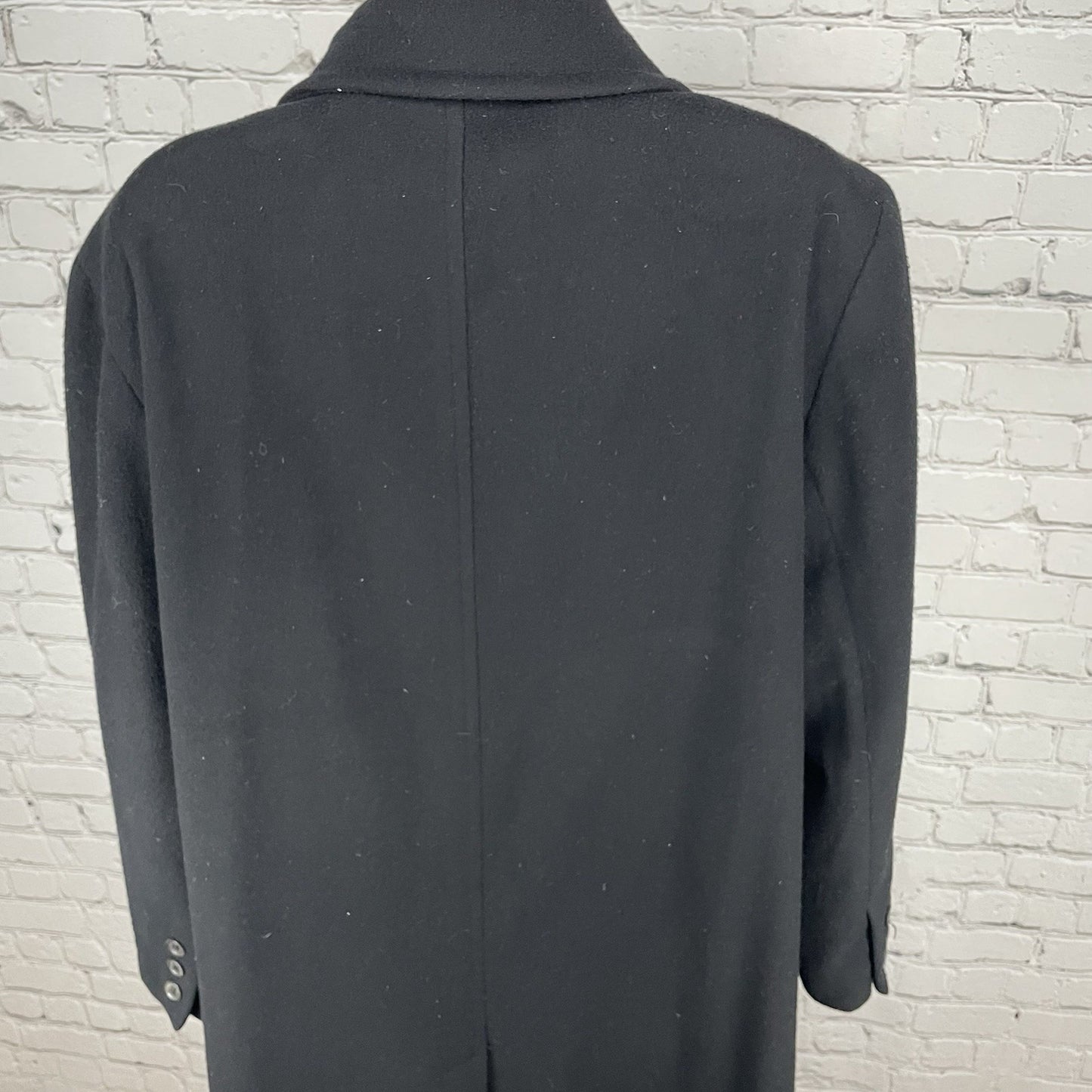 VTG Brooks Brothers Black 100% Wool Classic Buttoned Long Over Coat Size Large L