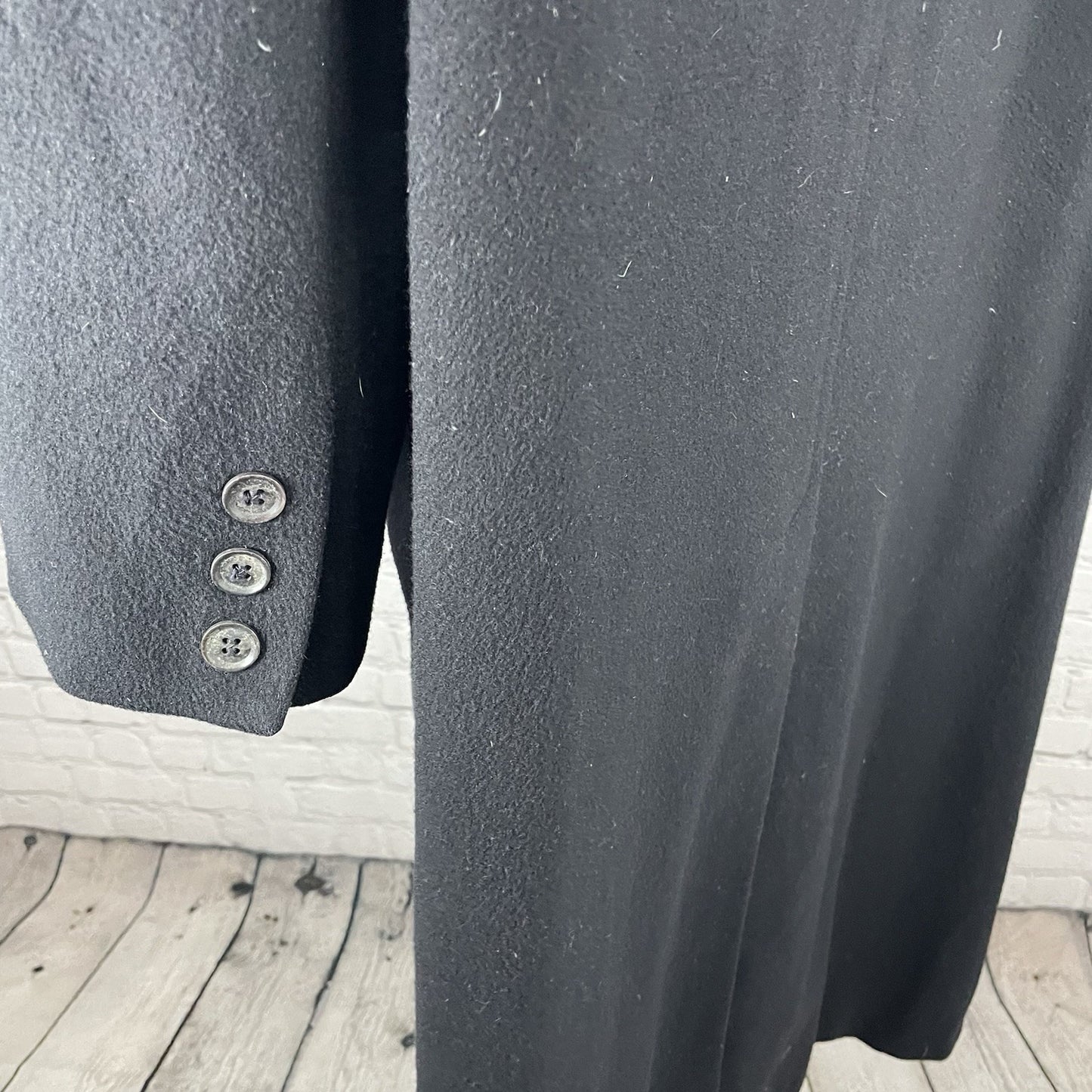 VTG Brooks Brothers Black 100% Wool Classic Buttoned Long Over Coat Size Large L