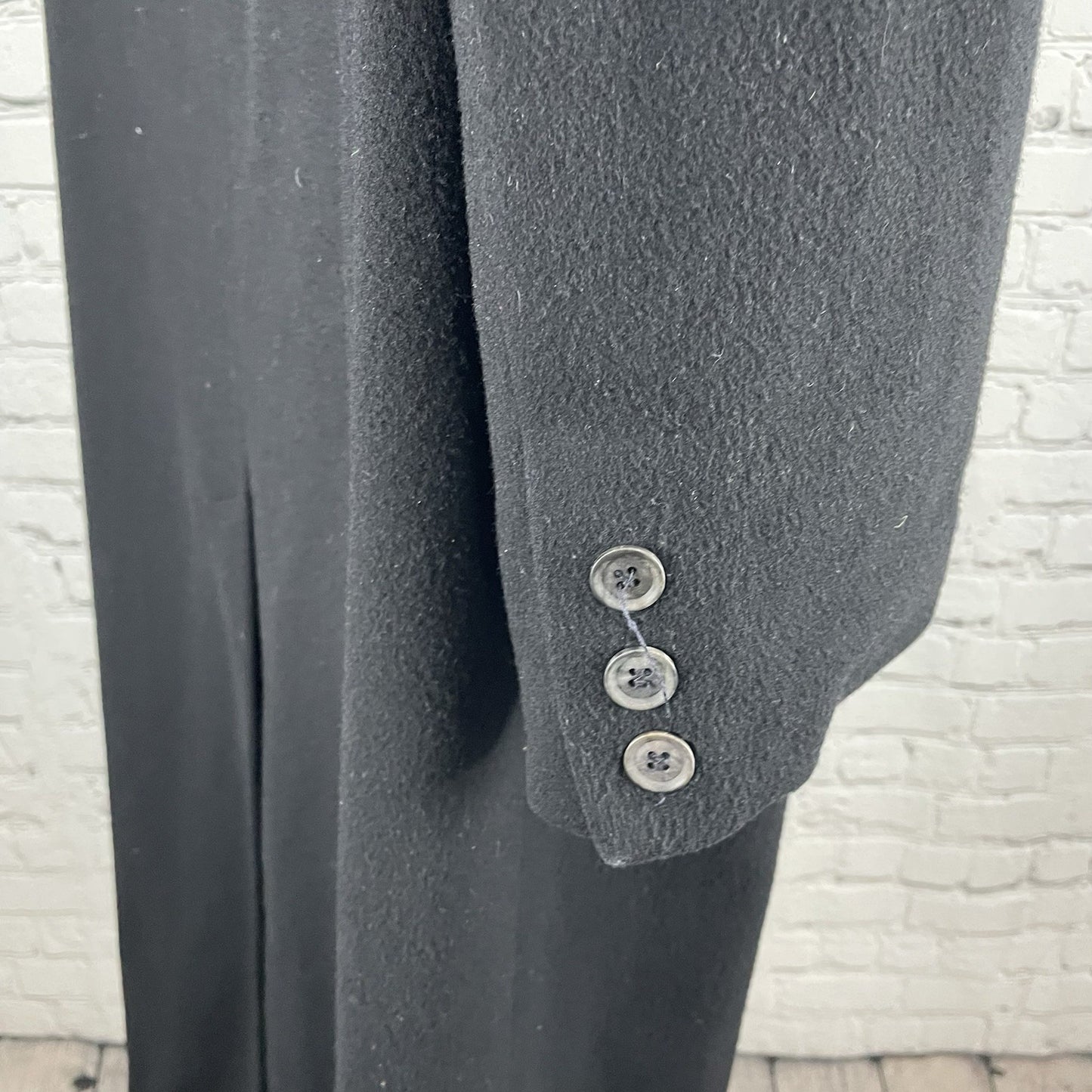 VTG Brooks Brothers Black 100% Wool Classic Buttoned Long Over Coat Size Large L
