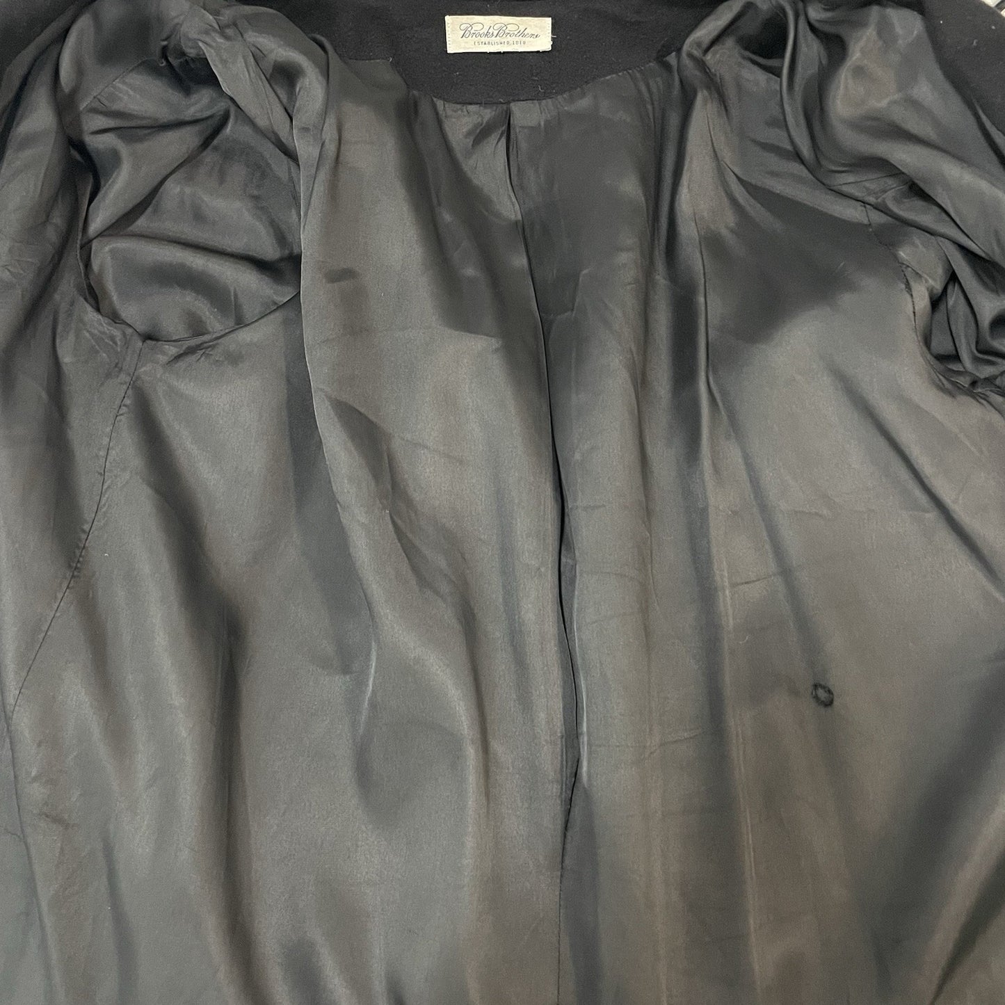 VTG Brooks Brothers Black 100% Wool Classic Buttoned Long Over Coat Size Large L