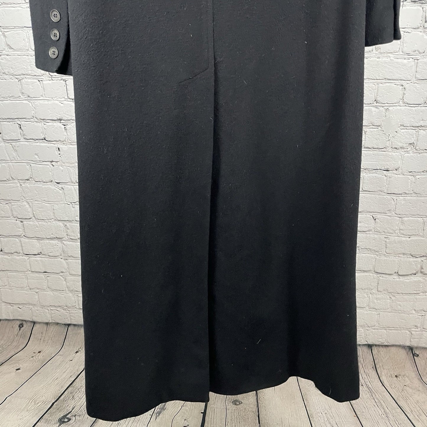 VTG Brooks Brothers Black 100% Wool Classic Buttoned Long Over Coat Size Large L