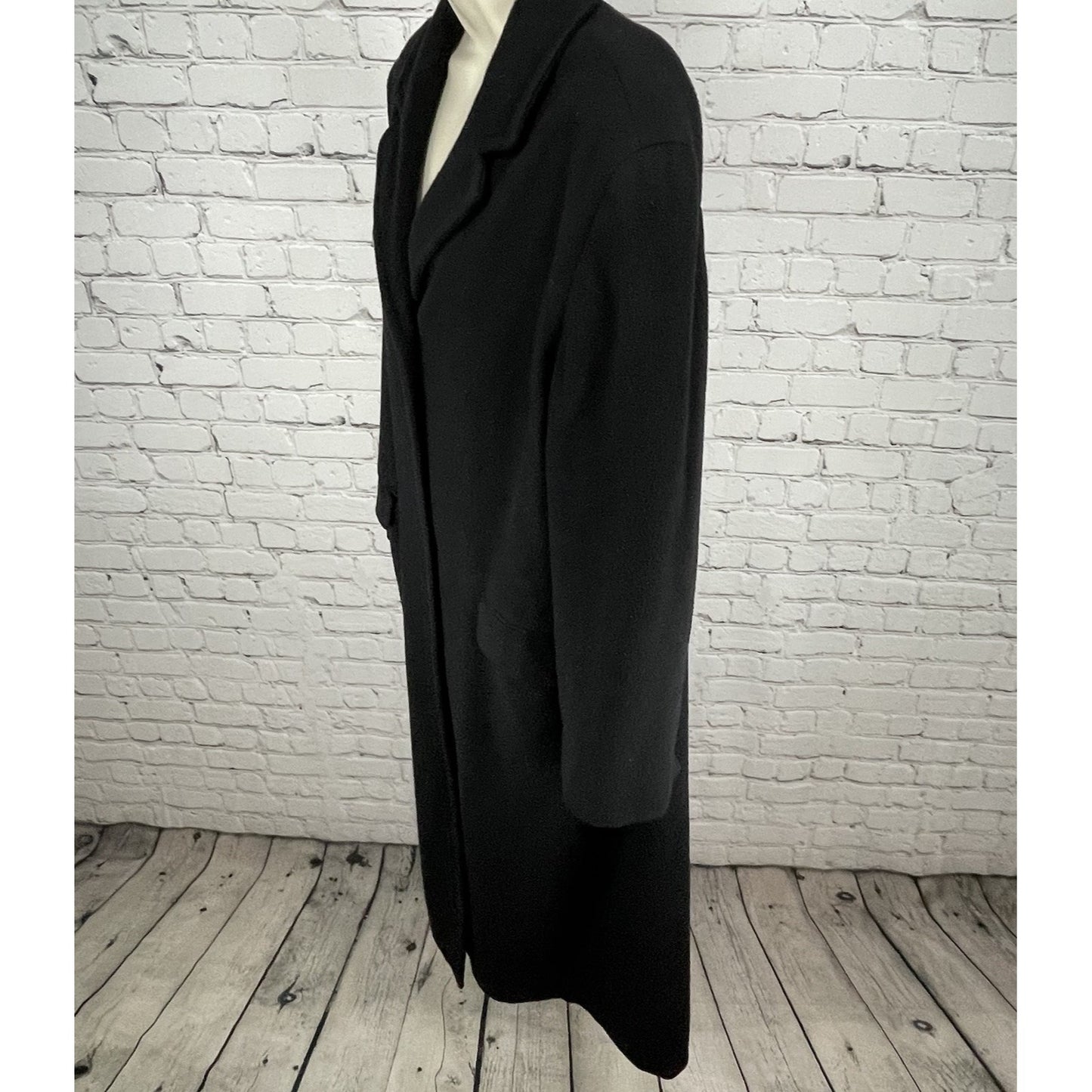 VTG Brooks Brothers Black 100% Wool Classic Buttoned Long Over Coat Size Large L