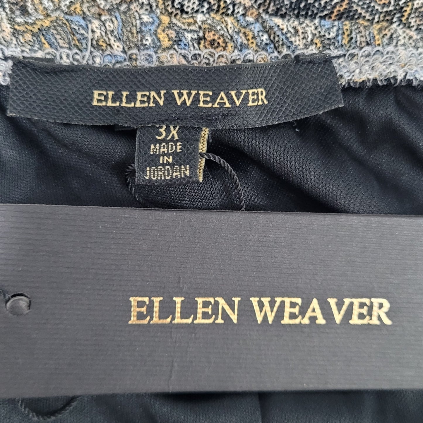 NWT Ellen Weaver Tan & Blue Print Off Shoulder Stretch Lined Maxi Dress Size 3X