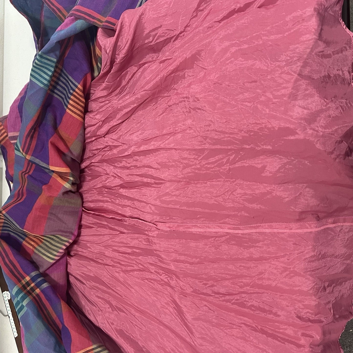 VTG Liz Claiborne Pink Purple Plaid Linen Blend 2 Piece Set Blouse Skirt Size 12