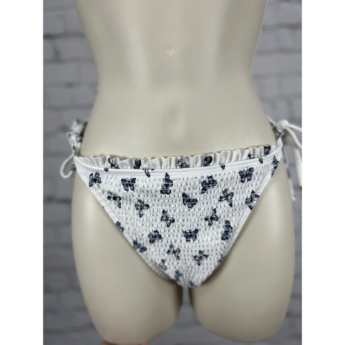 Hollister White Blue Butterfly Waist High Rise Swim Bottoms Size Medium M