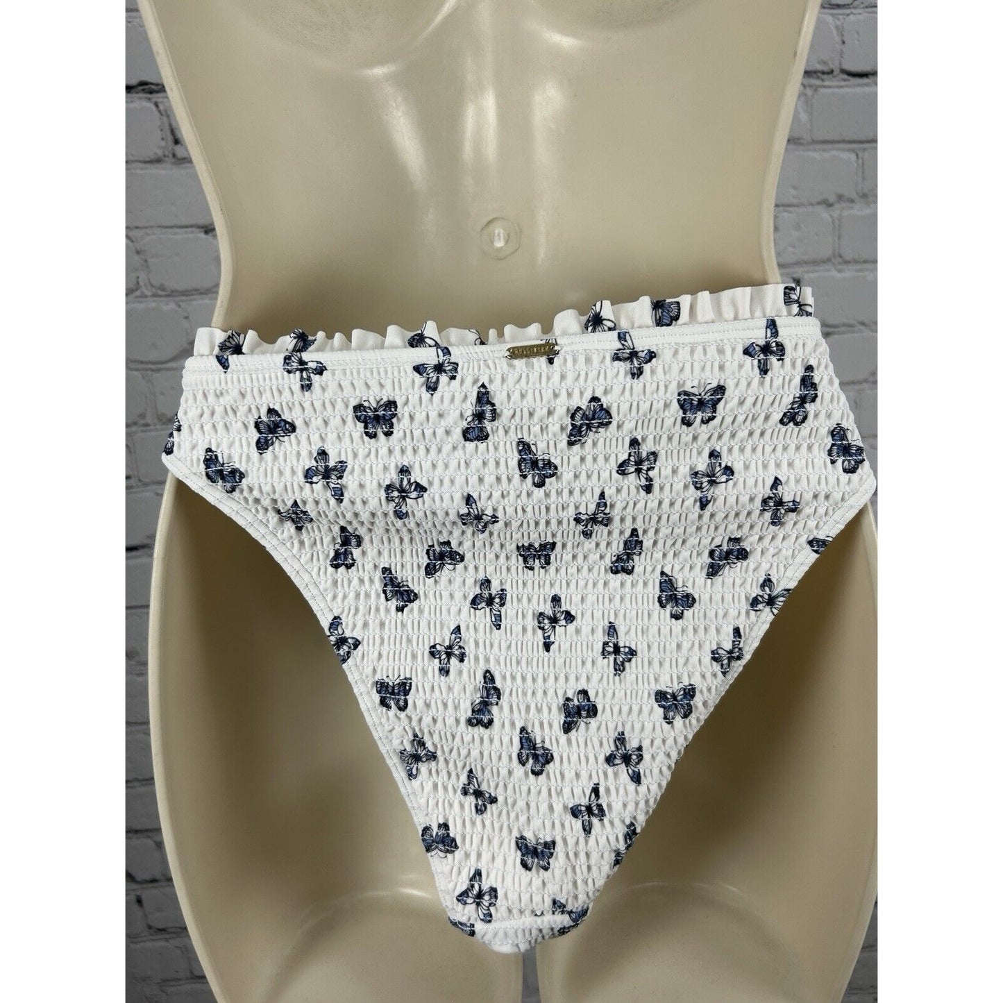 Hollister White Blue Butterfly Waist High Rise Swim Bottoms Size Medium M