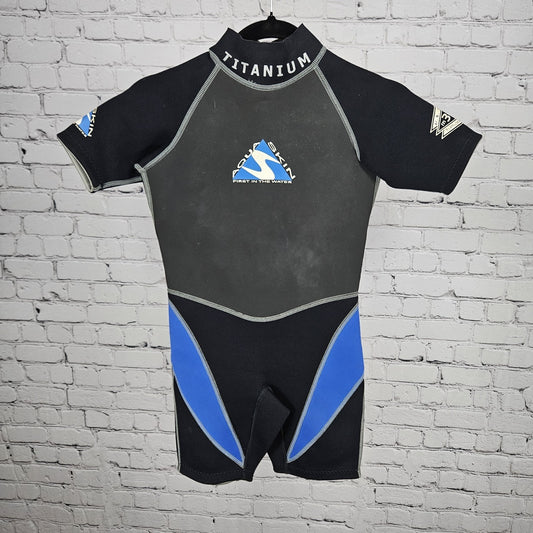 Aqua Skin Black Titanium 3.2mm US Divers Shorty Springsuit Wetsuit Youth Small S