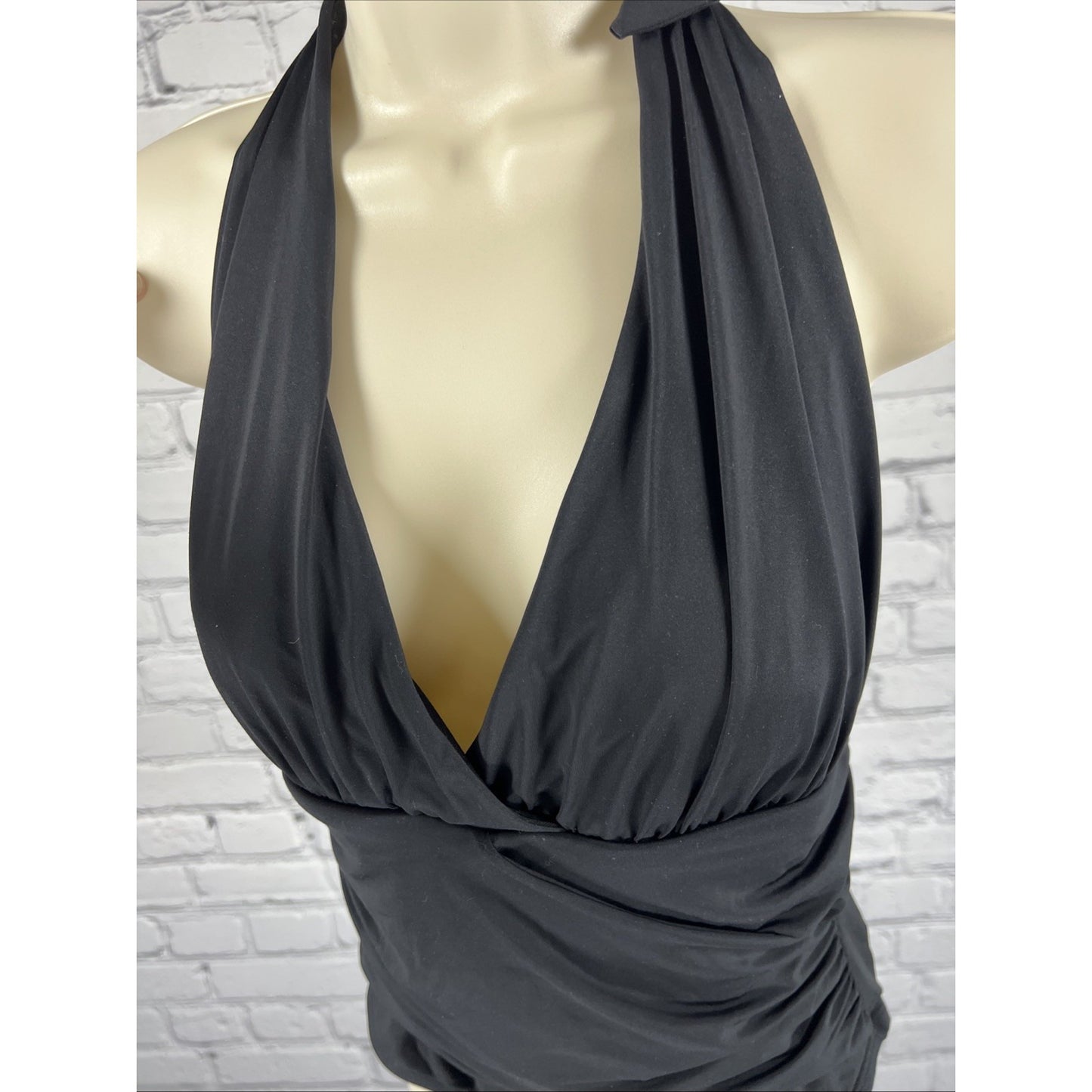 La Blanca Black Ruched Halter Lined Slimming Lightly Padded 1 Piece Swimsuit 14