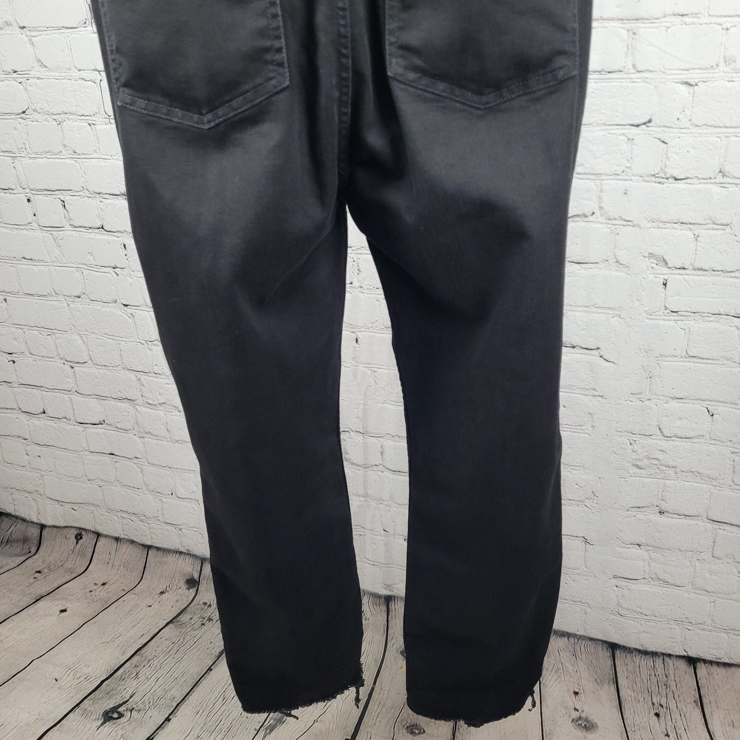 Madewell Black Denim Raw Hem Straight Leg Side Zip Jean Overalls Jumper Large L