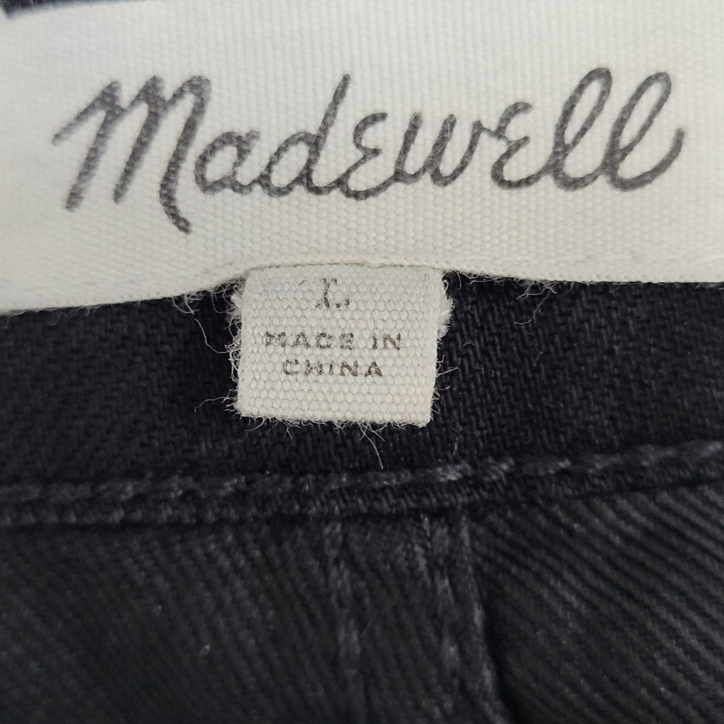 Madewell Black Denim Raw Hem Straight Leg Side Zip Jean Overalls Jumper Large L