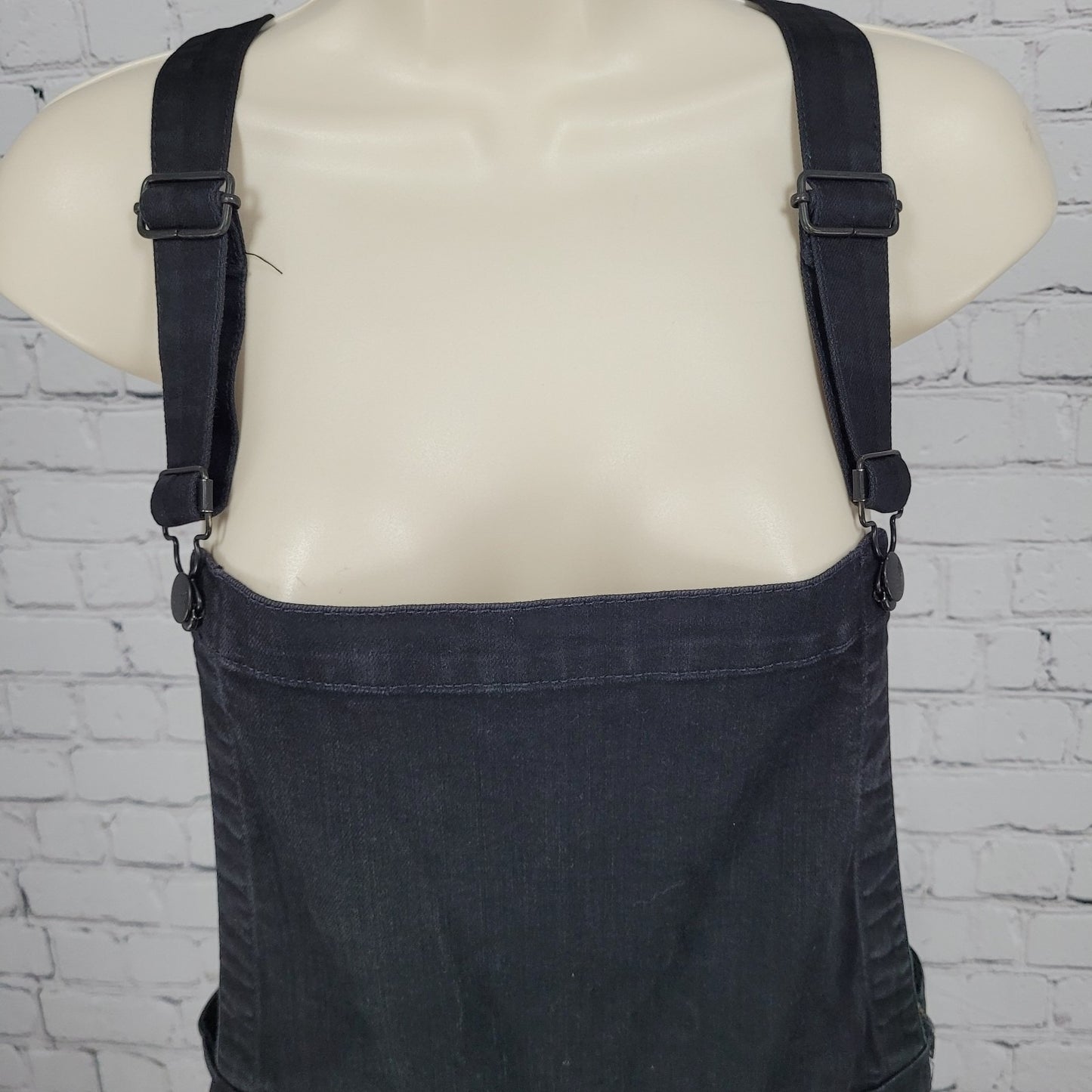 Madewell Black Denim Raw Hem Straight Leg Side Zip Jean Overalls Jumper Large L