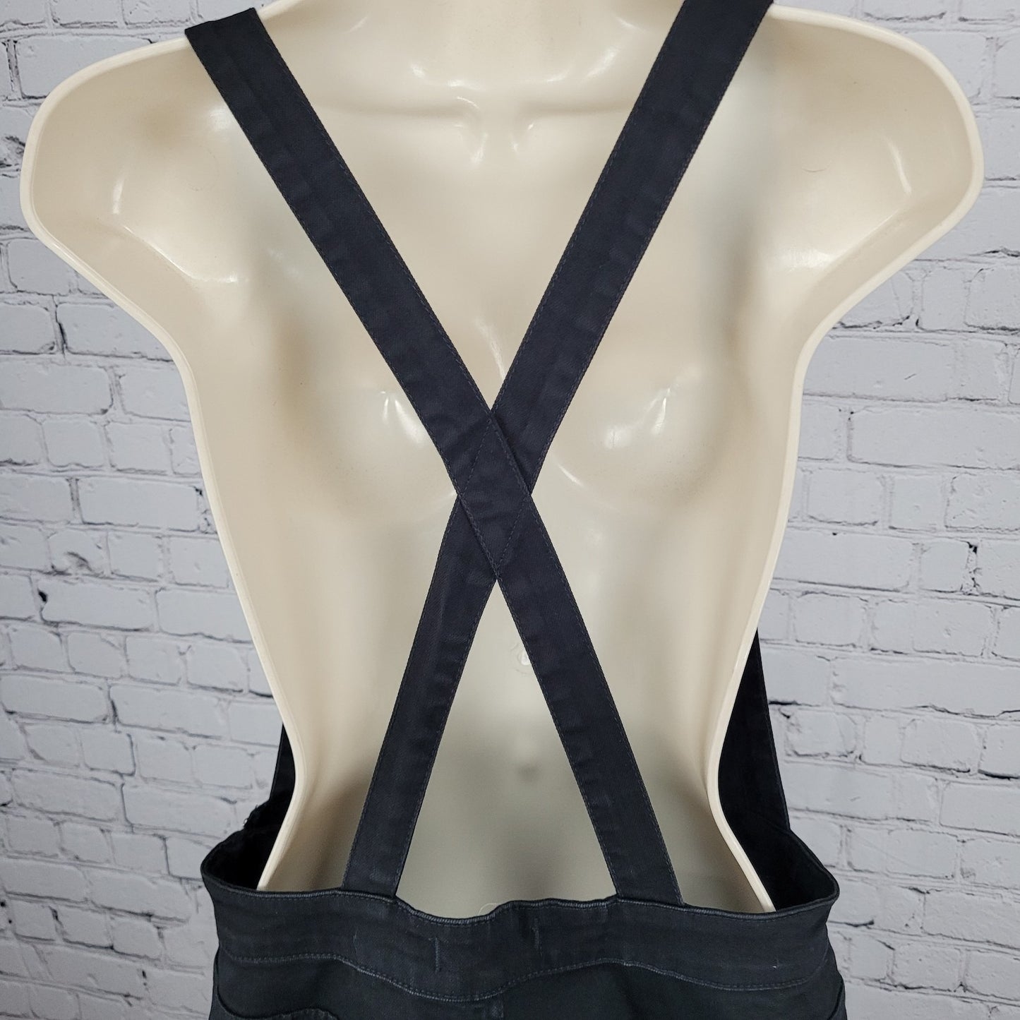 Madewell Black Denim Raw Hem Straight Leg Side Zip Jean Overalls Jumper Large L