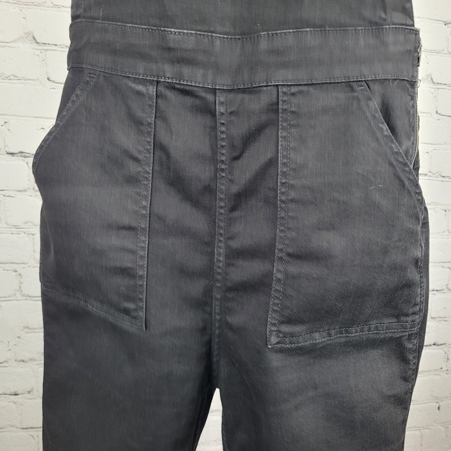 Madewell Black Denim Raw Hem Straight Leg Side Zip Jean Overalls Jumper Large L