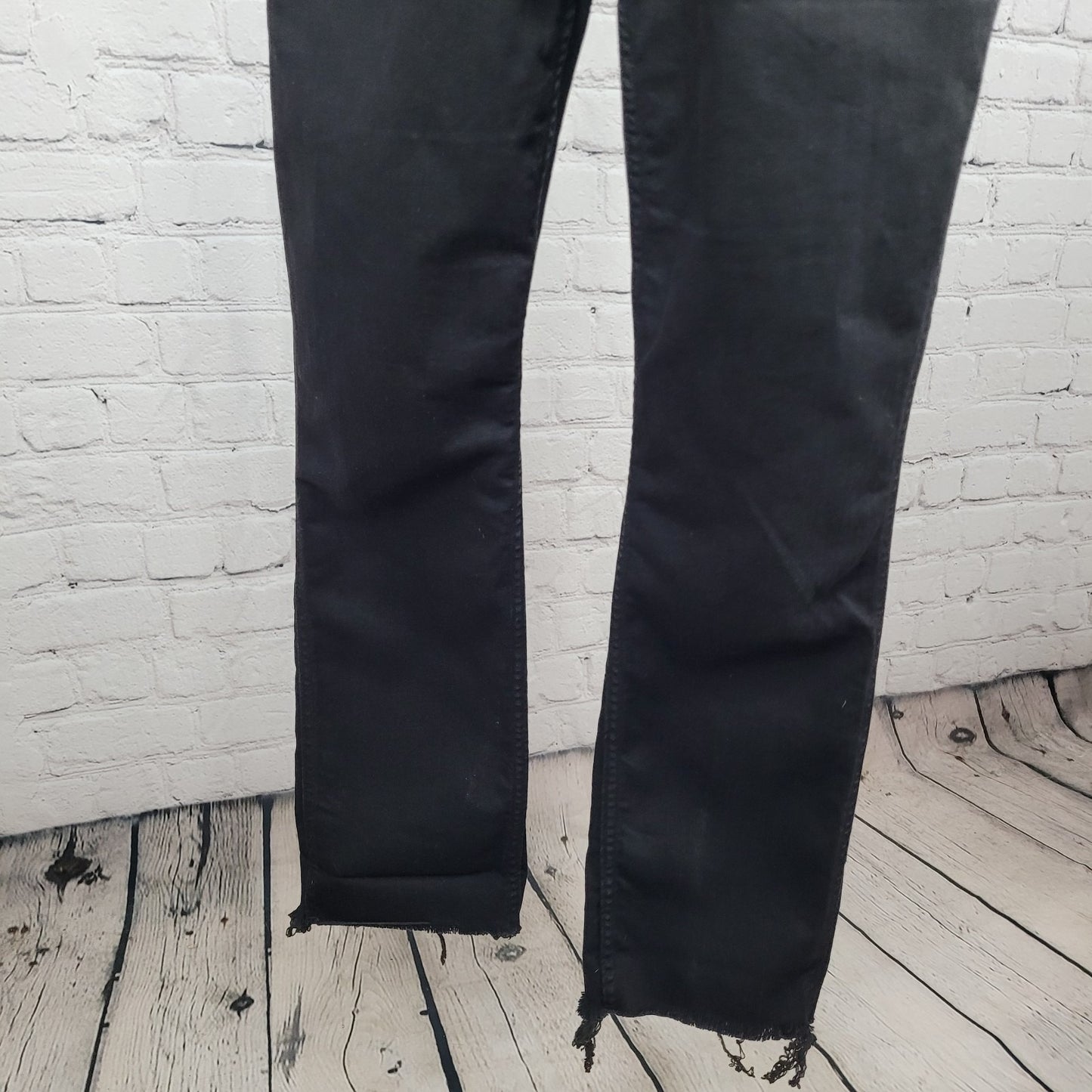 Madewell Black Denim Raw Hem Straight Leg Side Zip Jean Overalls Jumper Large L