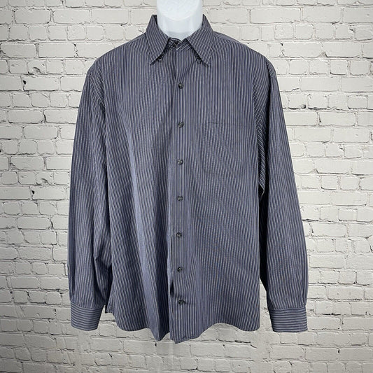 Joseph Jos A Bank Blue Striped Button Down Long Sleeve Classic Shirt Size XL