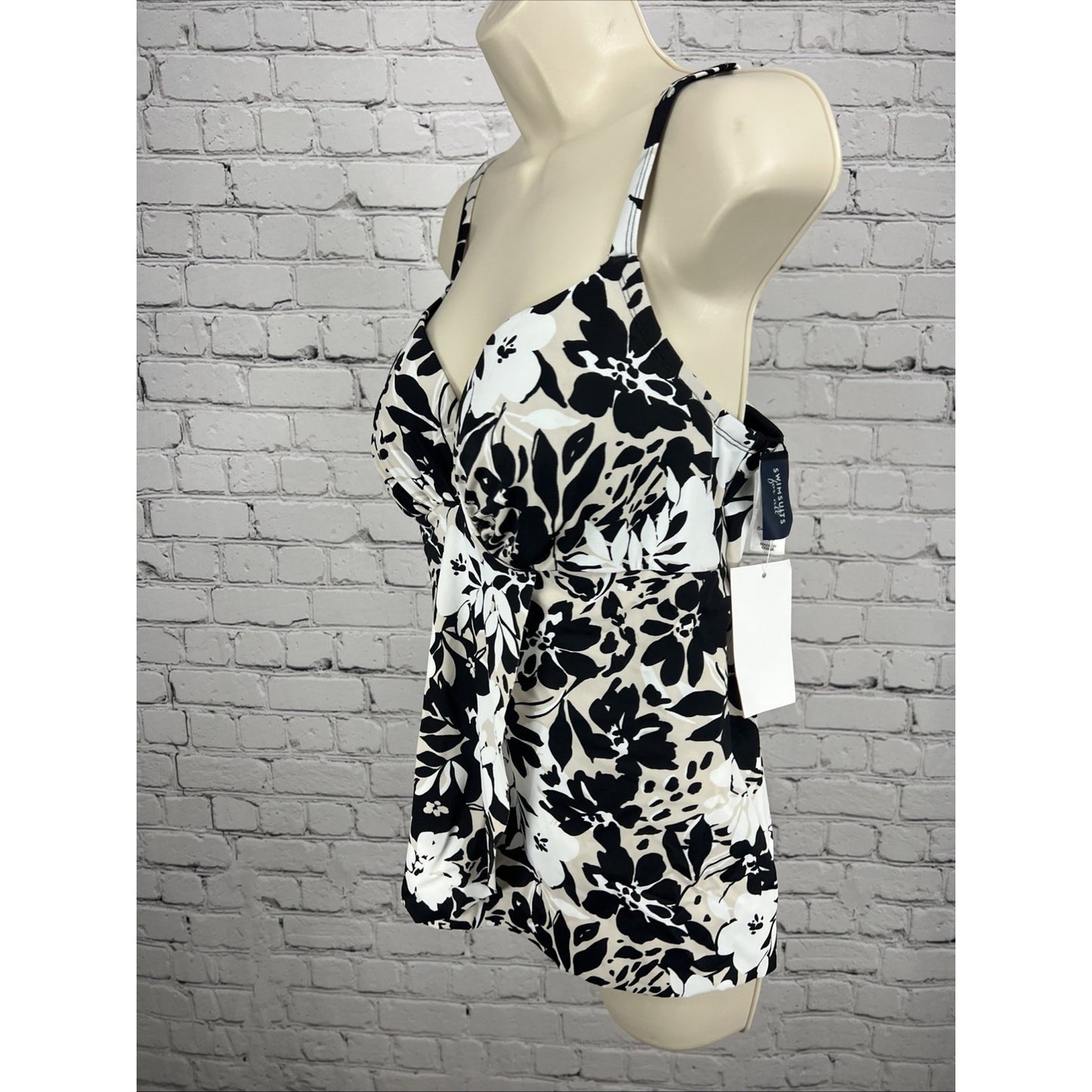 NWD Swimsuits For All Black Tan Floral Tankini Swim Top Underwire 36D