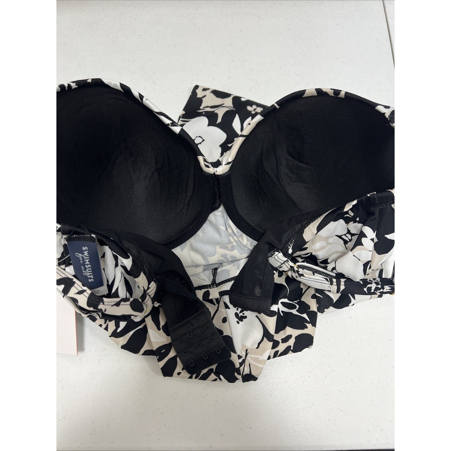 NWD Swimsuits For All Black Tan Floral Tankini Swim Top Underwire 36D