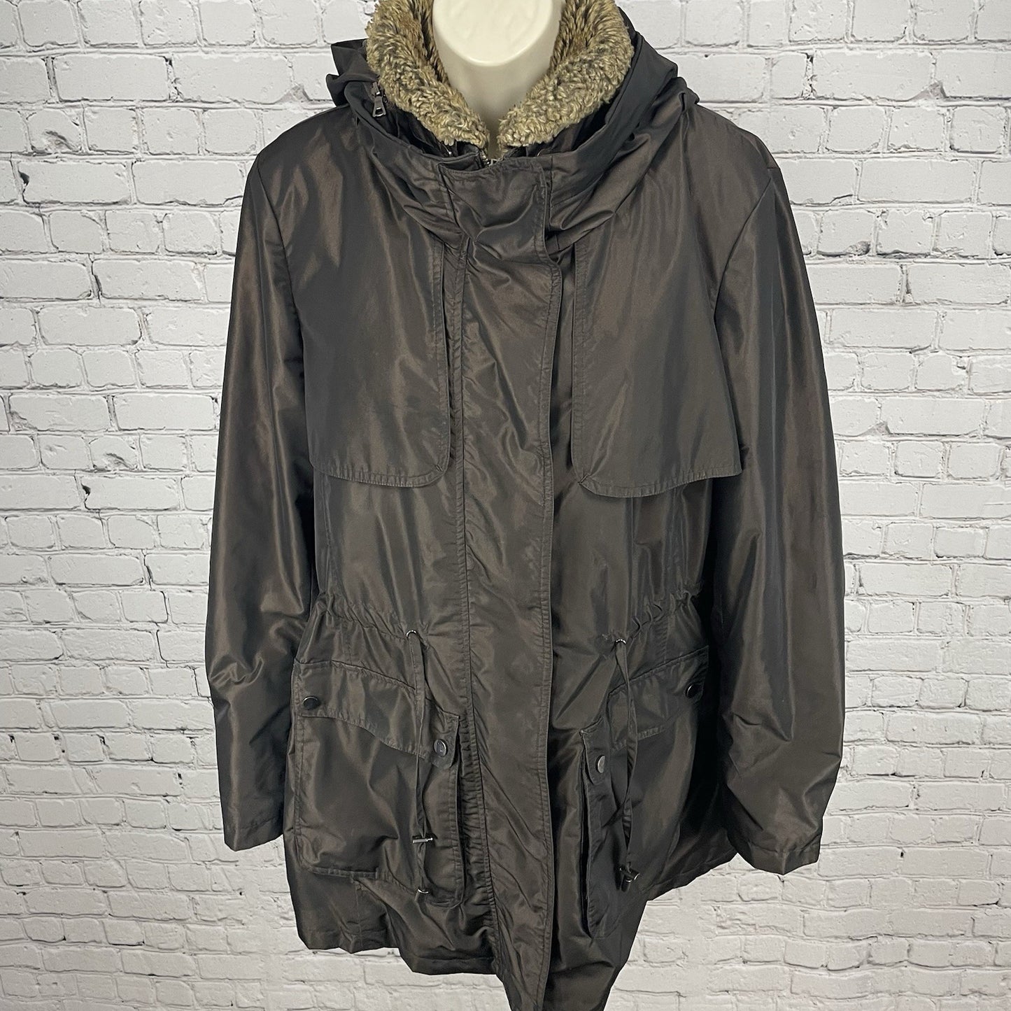 Kristen Blake Brown Removable Faux Fur Collar & Hood Insulated Jacket Size XL