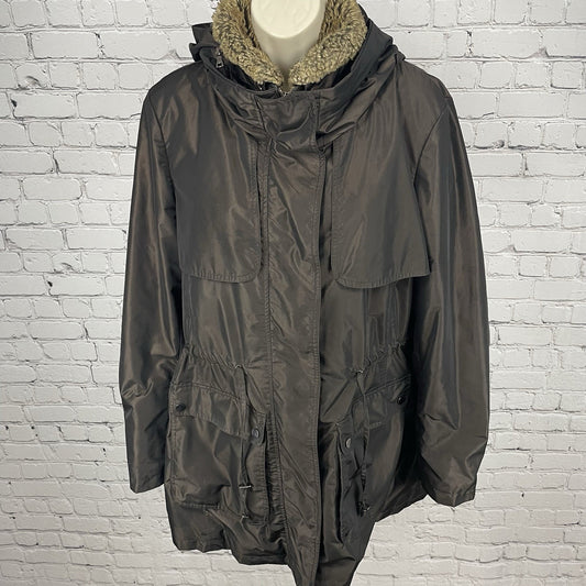 Kristen Blake Brown Removable Faux Fur Collar & Hood Insulated Jacket Size XL