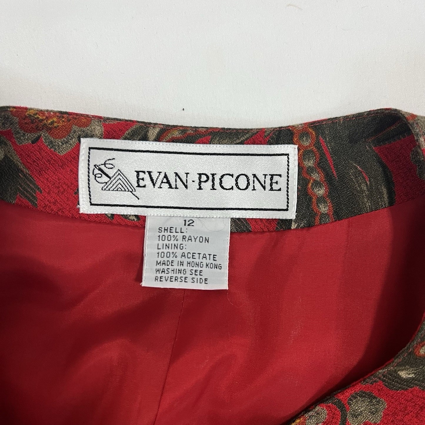 VTG Evan Picone Red Floral 2 Piece Skirt Suit Midi Pleated Full Skirt Blazer 12