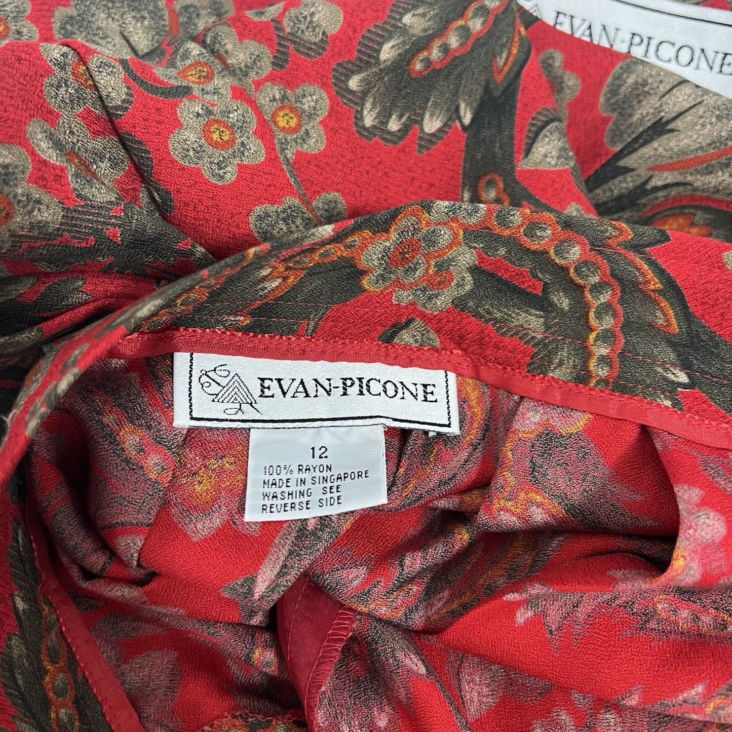 VTG Evan Picone Red Floral 2 Piece Skirt Suit Midi Pleated Full Skirt Blazer 12