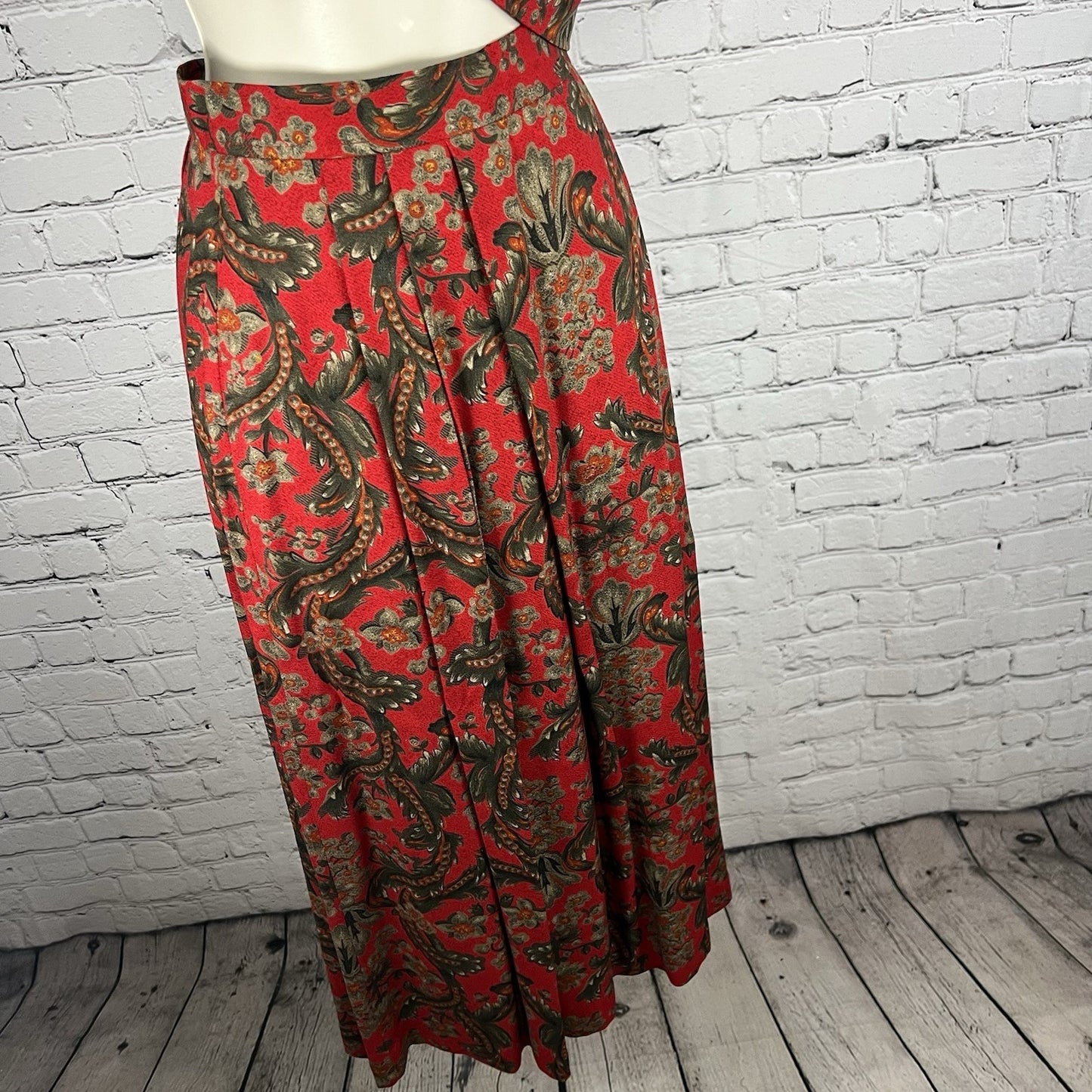 VTG Evan Picone Red Floral 2 Piece Skirt Suit Midi Pleated Full Skirt Blazer 12