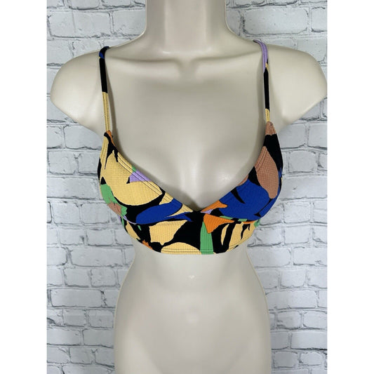 Roxy Color Jam Floral Textured Triangle Pullover Swimsuit Bikini Top Women’s XS