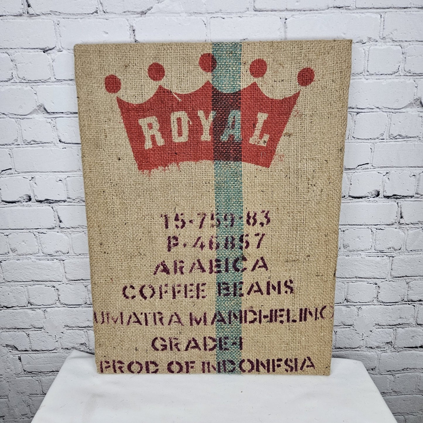 Royal Coffee Authentic Burlap Sack Wrapped Canvas Wood Framed Art 24x18