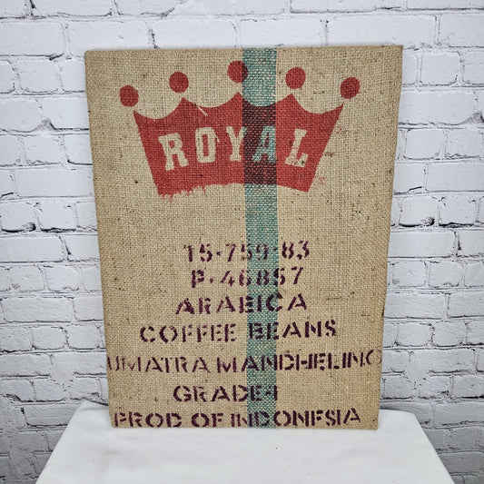 Royal Coffee Authentic Burlap Sack Wrapped Canvas Wood Framed Art 24x18