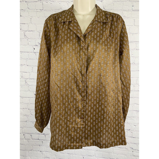 French Accent Shiny Silky Golden Brown Long Sleeve Button Up Size 11/12