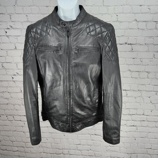 Goosecraft Black Genuine Leather Jacket 982 Simpson Jr Quilted Moto Cotton Lined