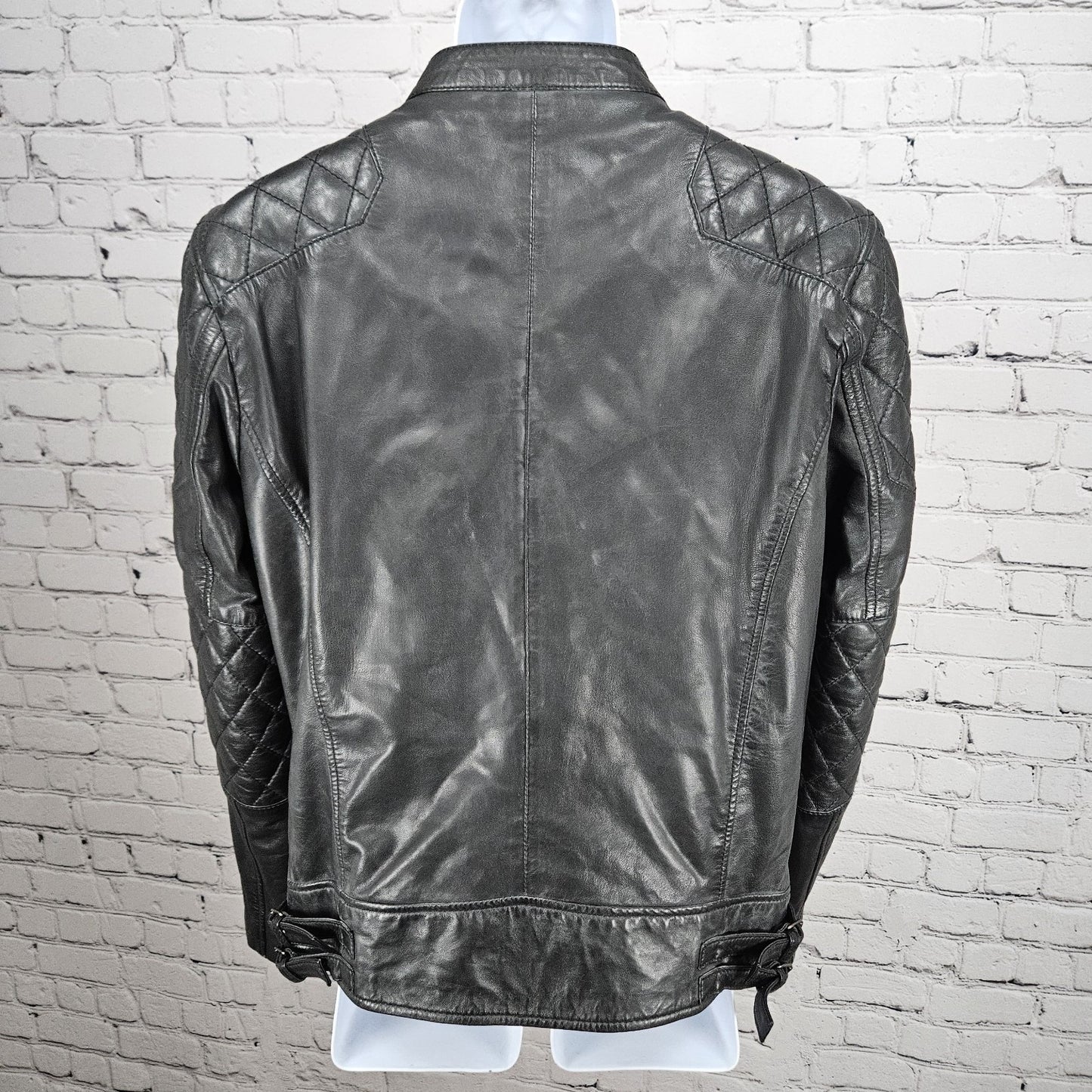 Goosecraft Black Genuine Leather Jacket 982 Simpson Jr Quilted Moto Cotton Lined