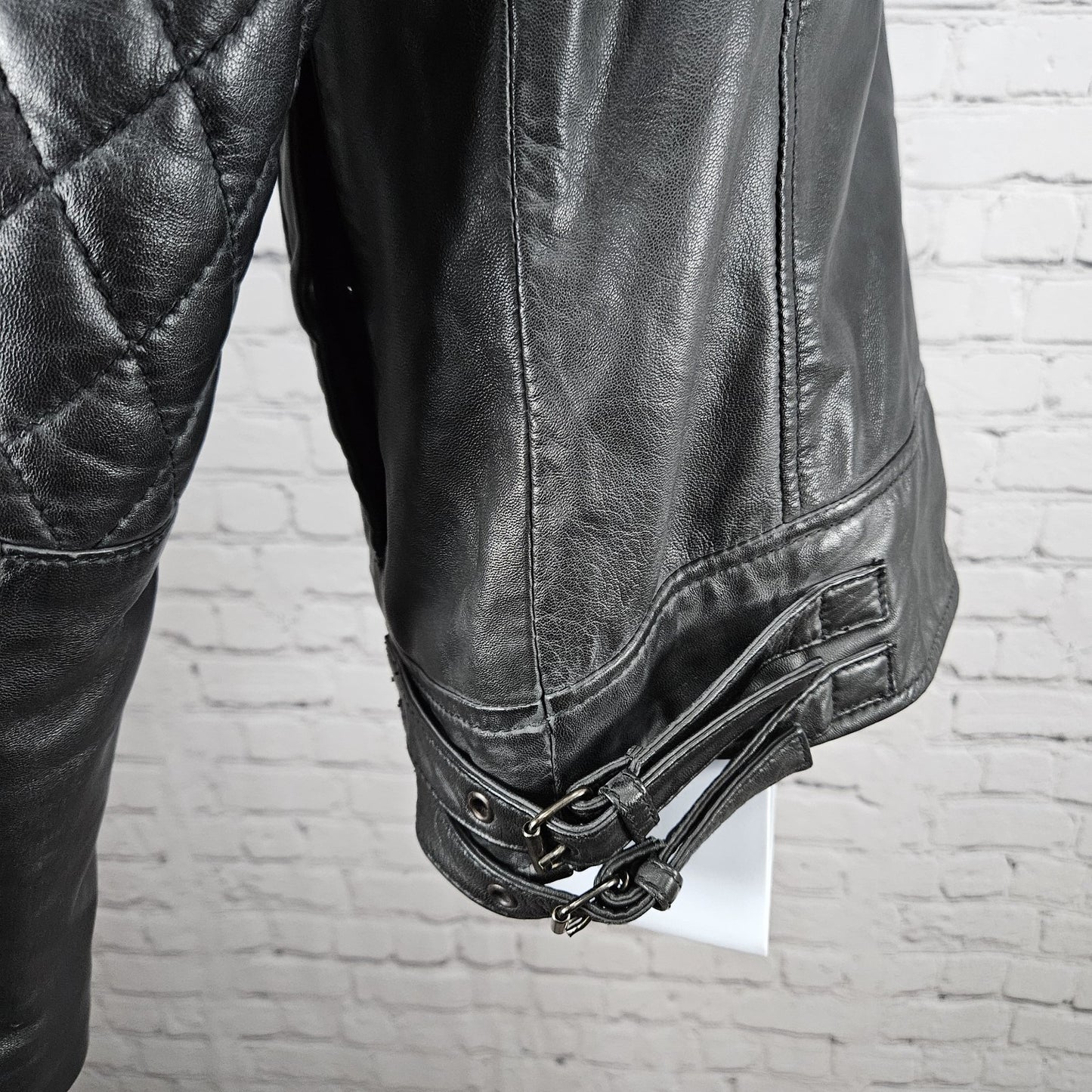 Goosecraft Black Genuine Leather Jacket 982 Simpson Jr Quilted Moto Cotton Lined