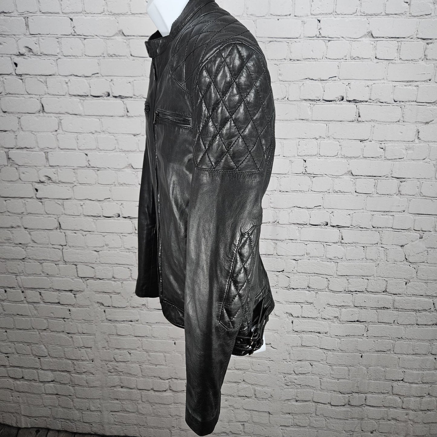 Goosecraft Black Genuine Leather Jacket 982 Simpson Jr Quilted Moto Cotton Lined