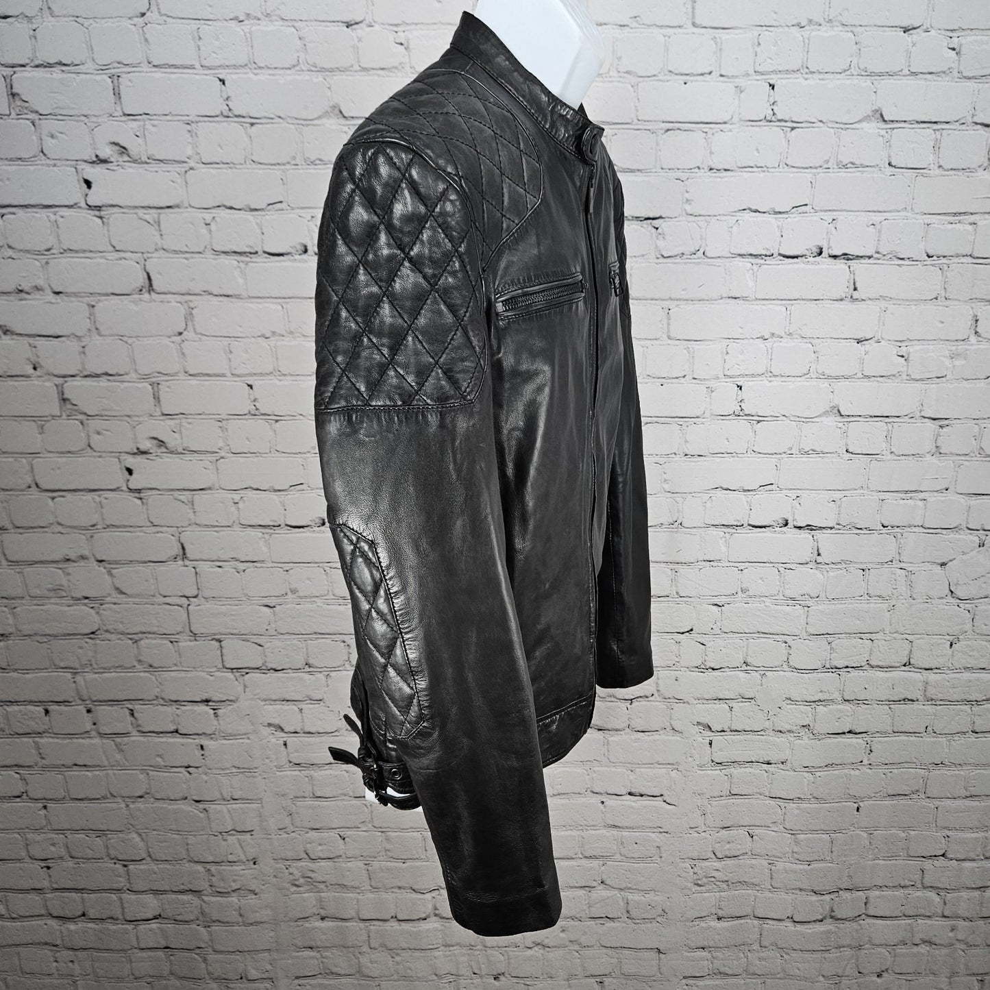 Goosecraft Black Genuine Leather Jacket 982 Simpson Jr Quilted Moto Cotton Lined