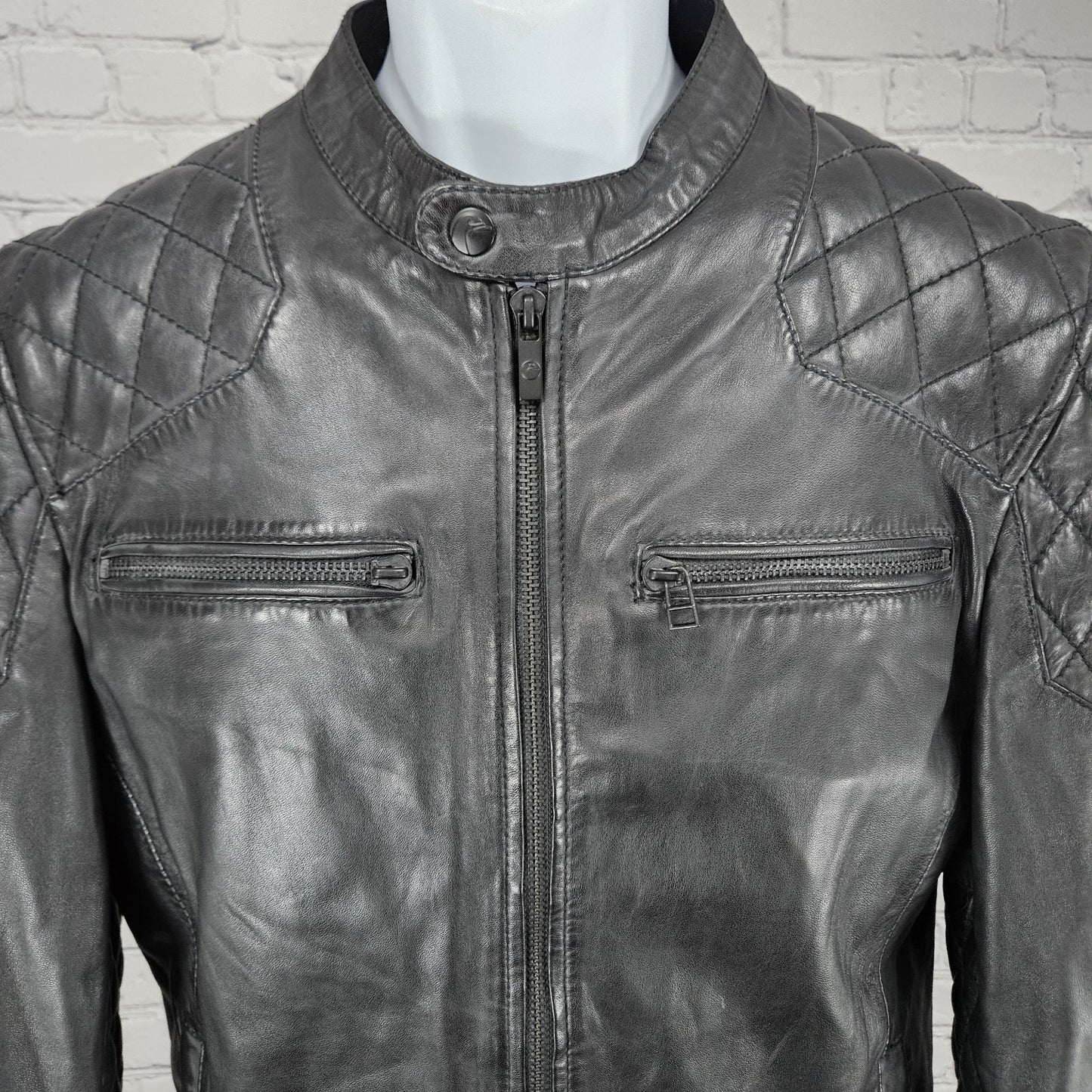 Goosecraft Black Genuine Leather Jacket 982 Simpson Jr Quilted Moto Cotton Lined