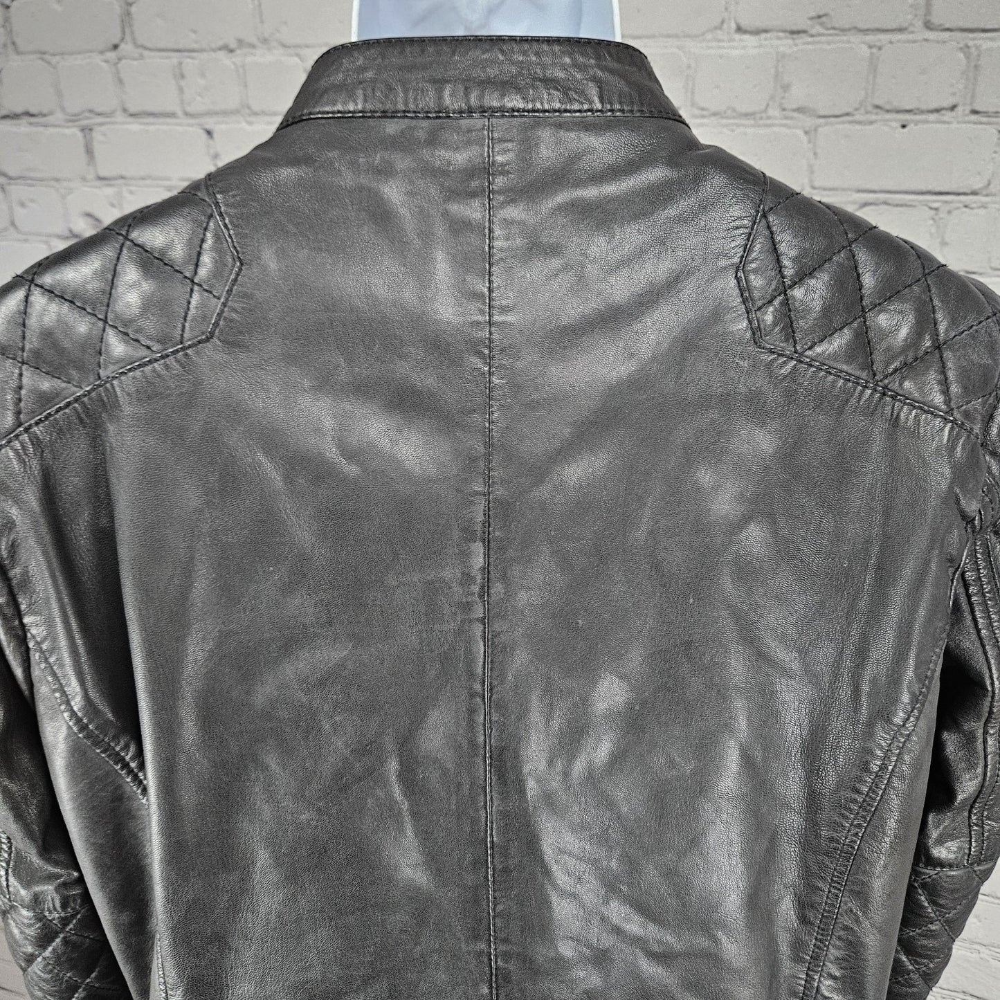 Goosecraft Black Genuine Leather Jacket 982 Simpson Jr Quilted Moto Cotton Lined