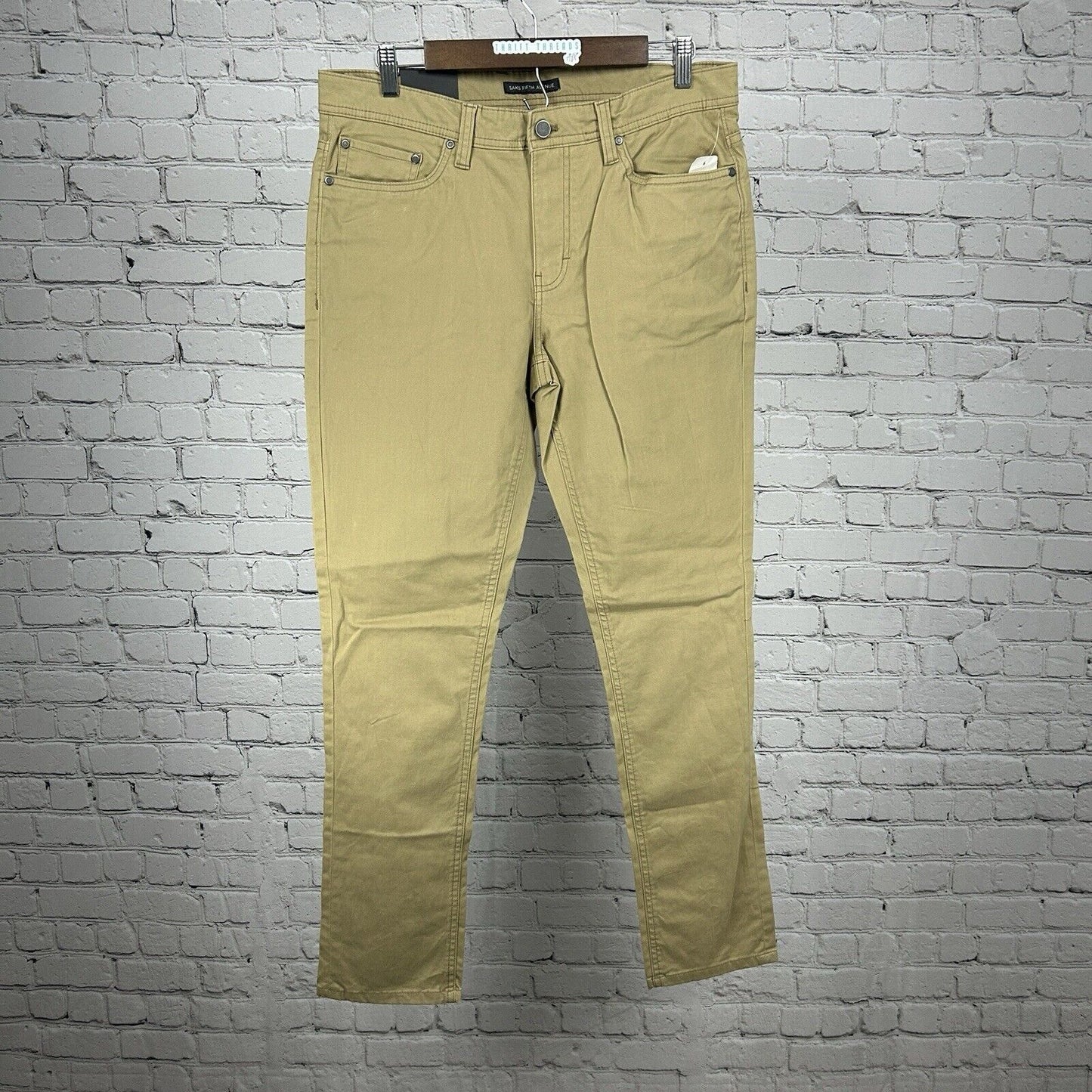 NWT Saks Fifth Avenue Khaki Cotton Blend Straight Leg Pants Mens Size (32X32)