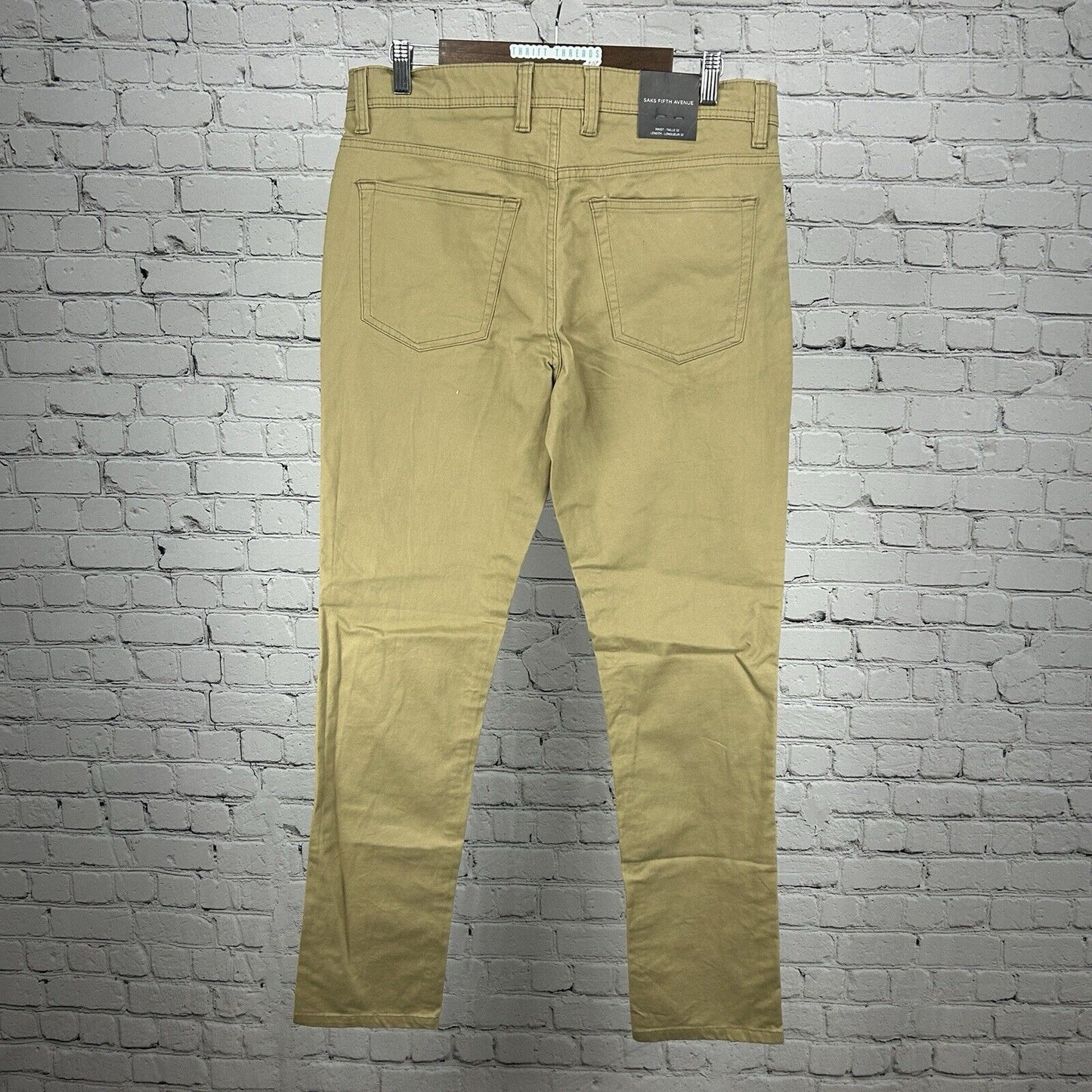 NWT Saks Fifth Avenue Khaki Cotton Blend Straight Leg Pants Mens Size (32X32)