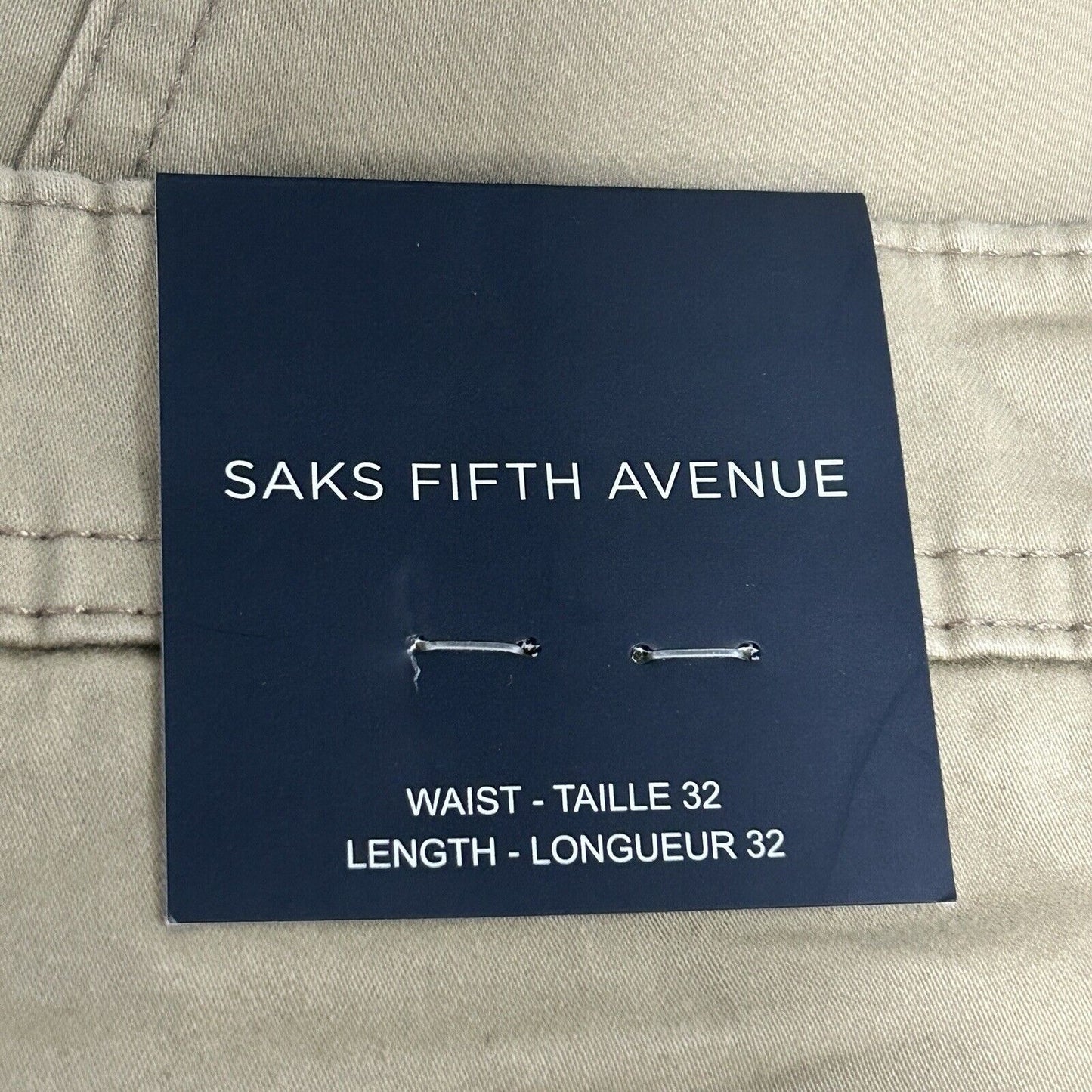 NWT Saks Fifth Avenue Khaki Cotton Blend Straight Leg Pants Mens Size (32X32)