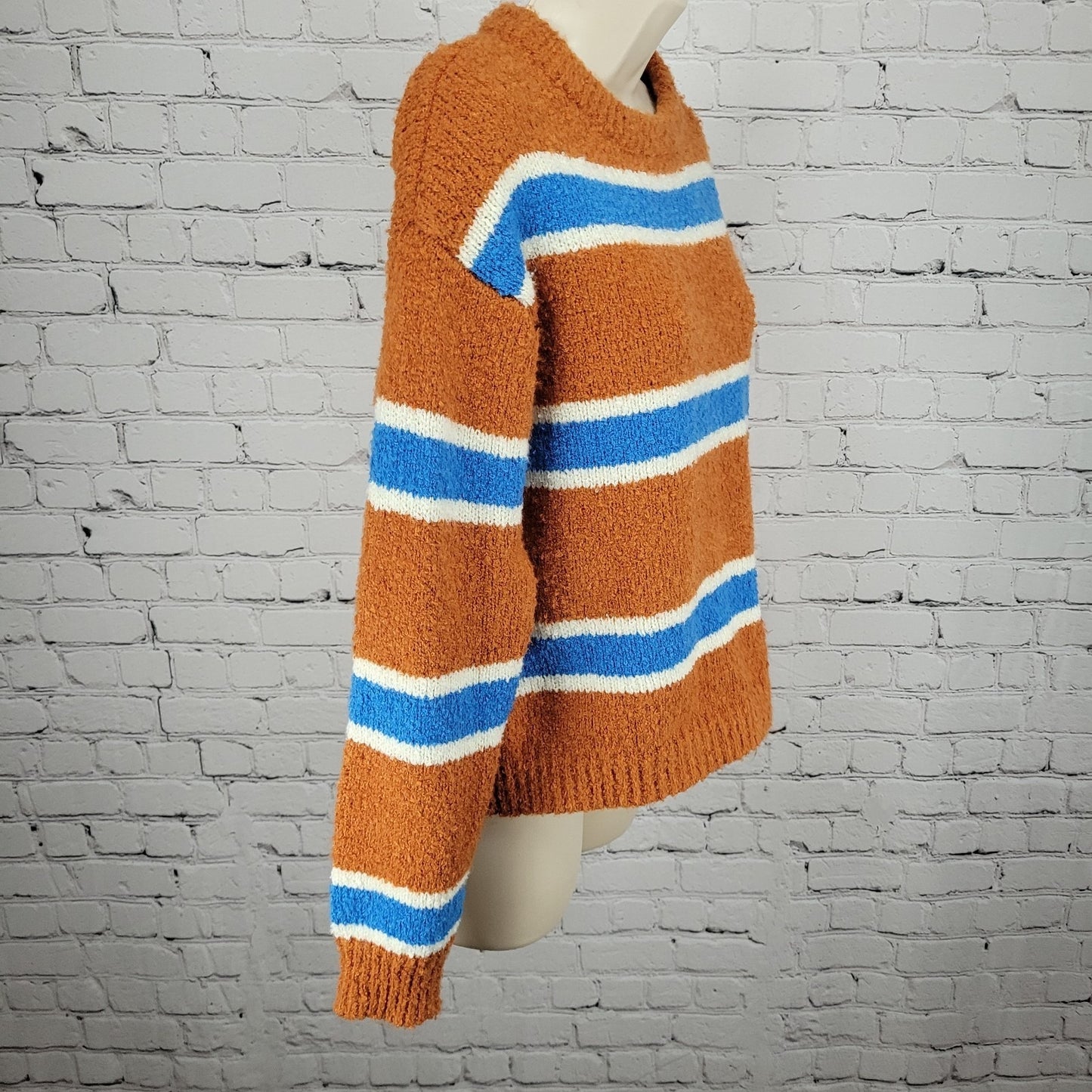 NWT All The Ways Orange Blue Striped Long Sleeve Pullover Sweater Small S