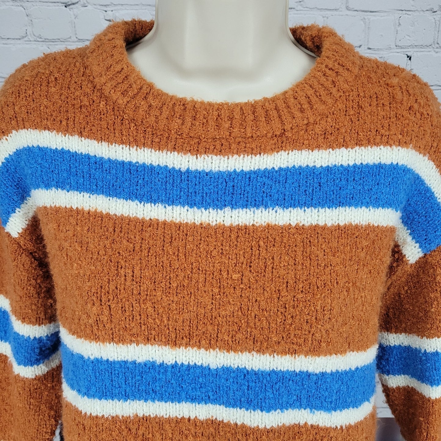NWT All The Ways Orange Blue Striped Long Sleeve Pullover Sweater Small S