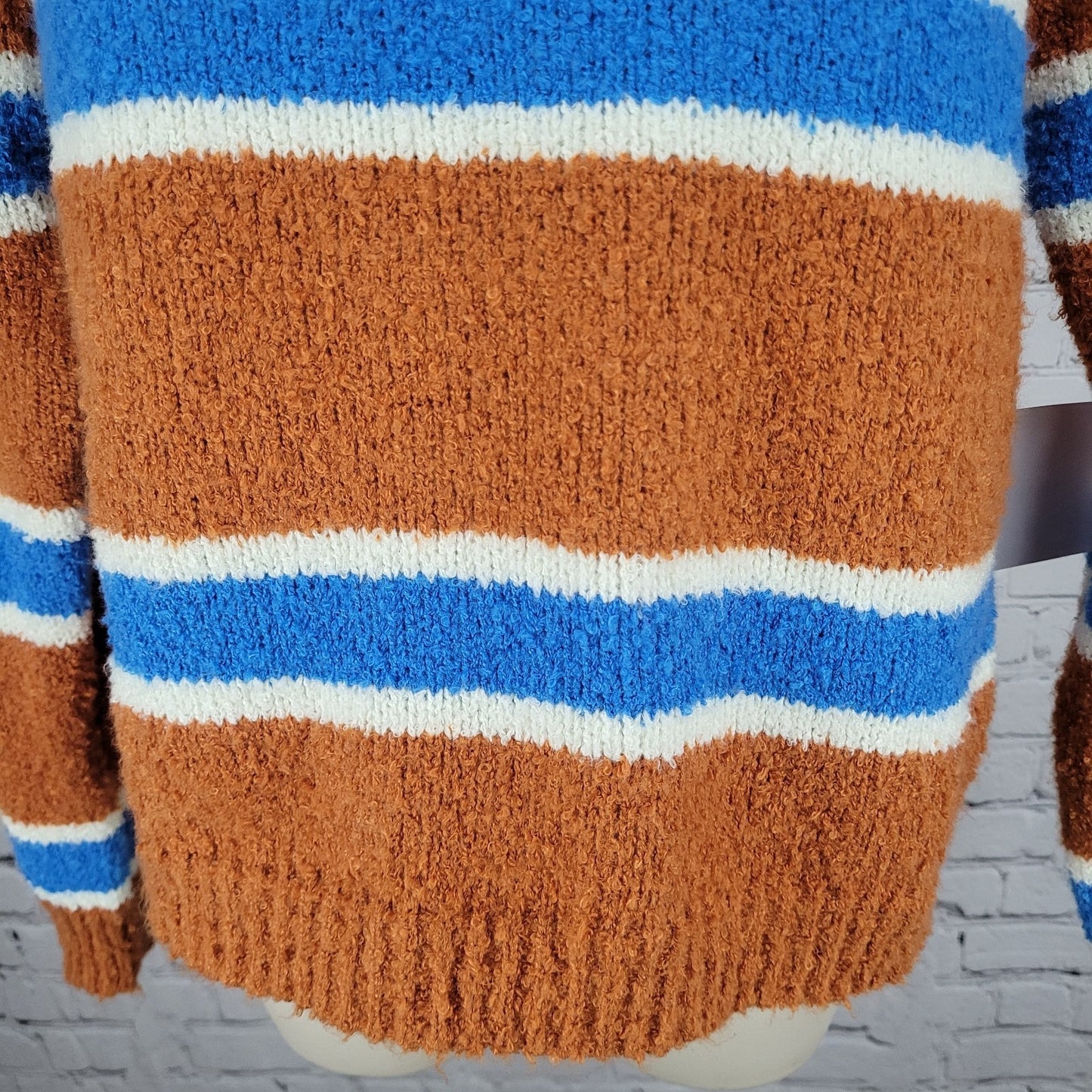 NWT All The Ways Orange Blue Striped Long Sleeve Pullover Sweater Small S