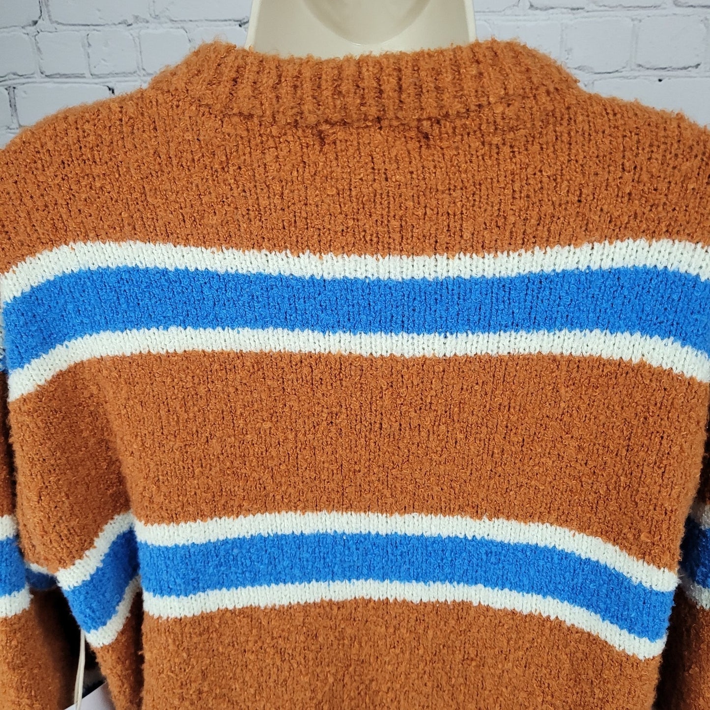 NWT All The Ways Orange Blue Striped Long Sleeve Pullover Sweater Small S