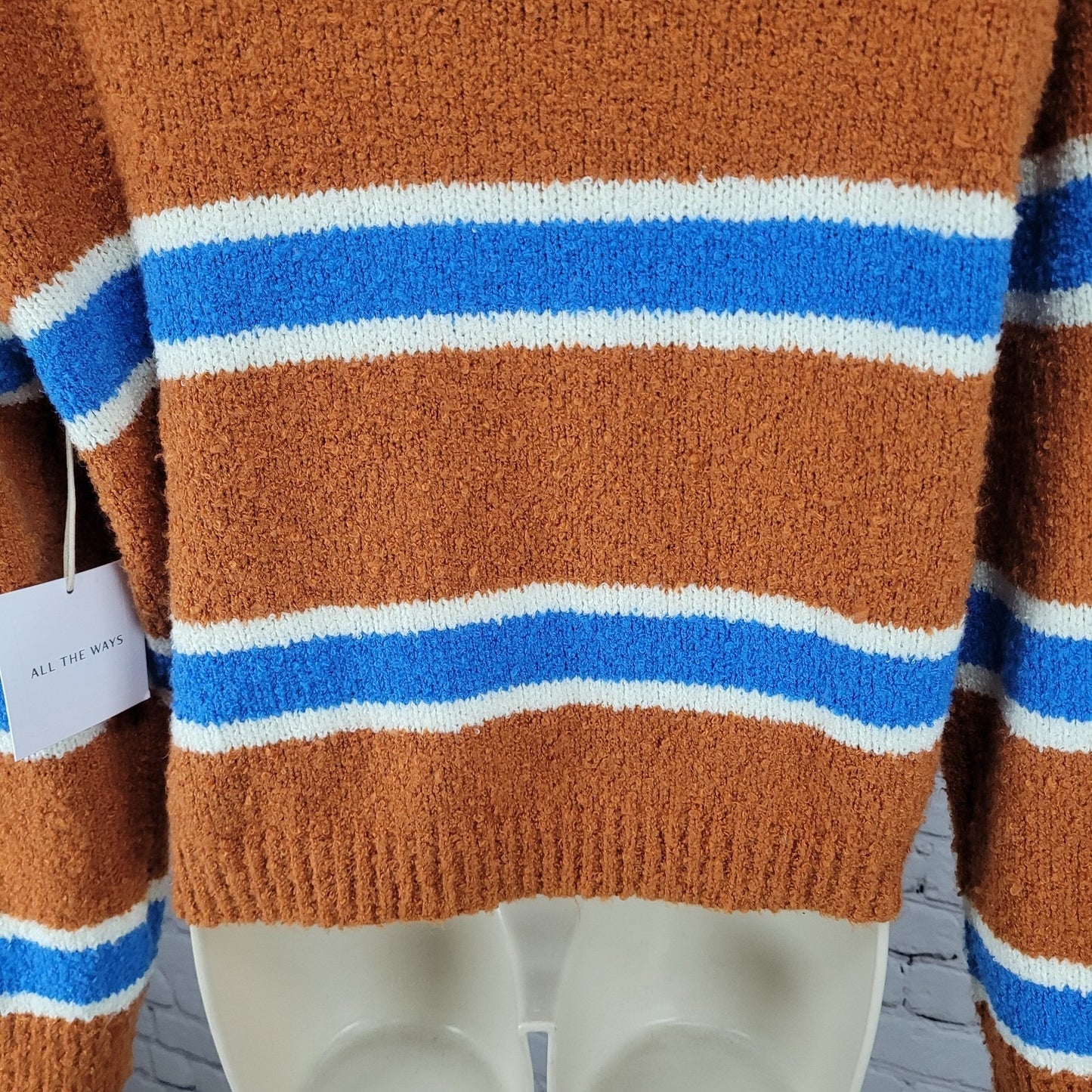 NWT All The Ways Orange Blue Striped Long Sleeve Pullover Sweater Small S