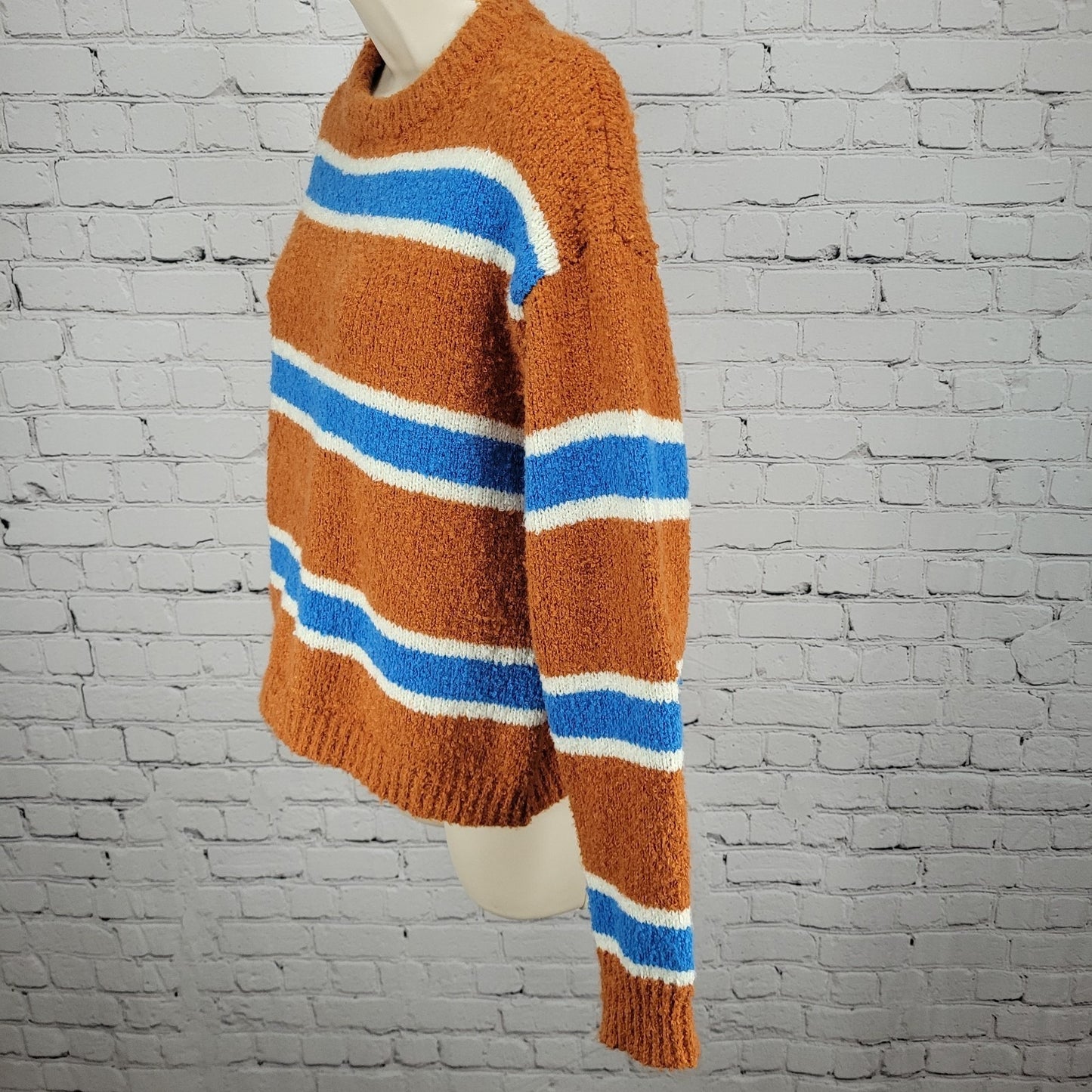 NWT All The Ways Orange Blue Striped Long Sleeve Pullover Sweater Small S