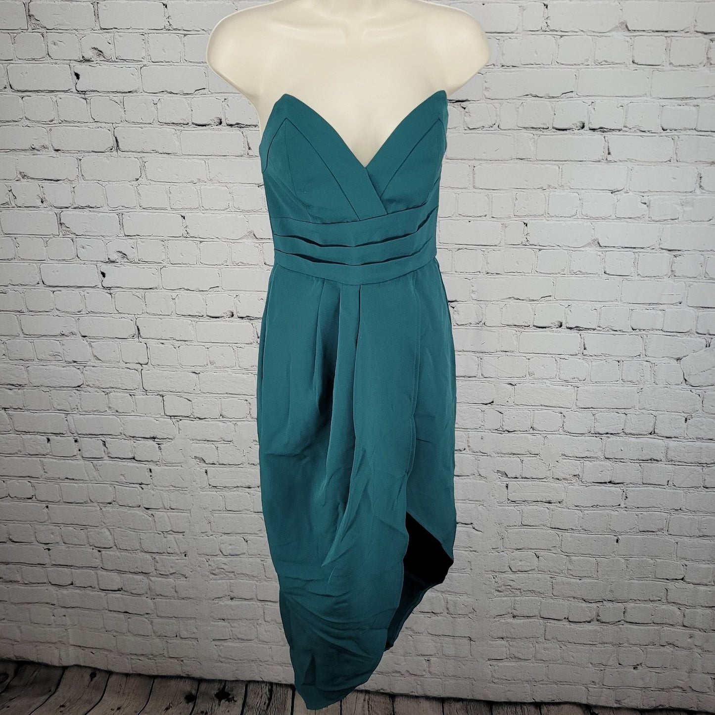 Lovers + Friends Green Strapless Asymmetric Slit Stretch Midi Dress USA Medium M