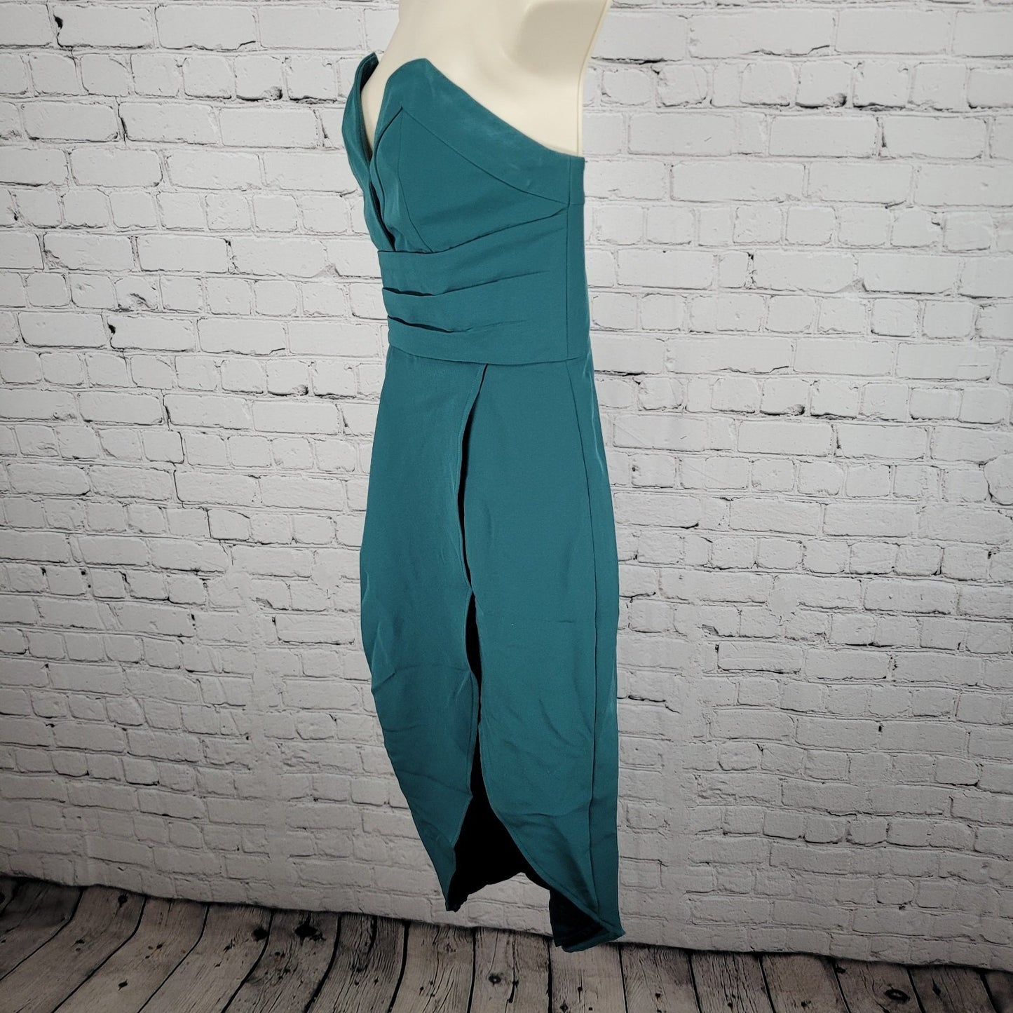 Lovers + Friends Green Strapless Asymmetric Slit Stretch Midi Dress USA Medium M