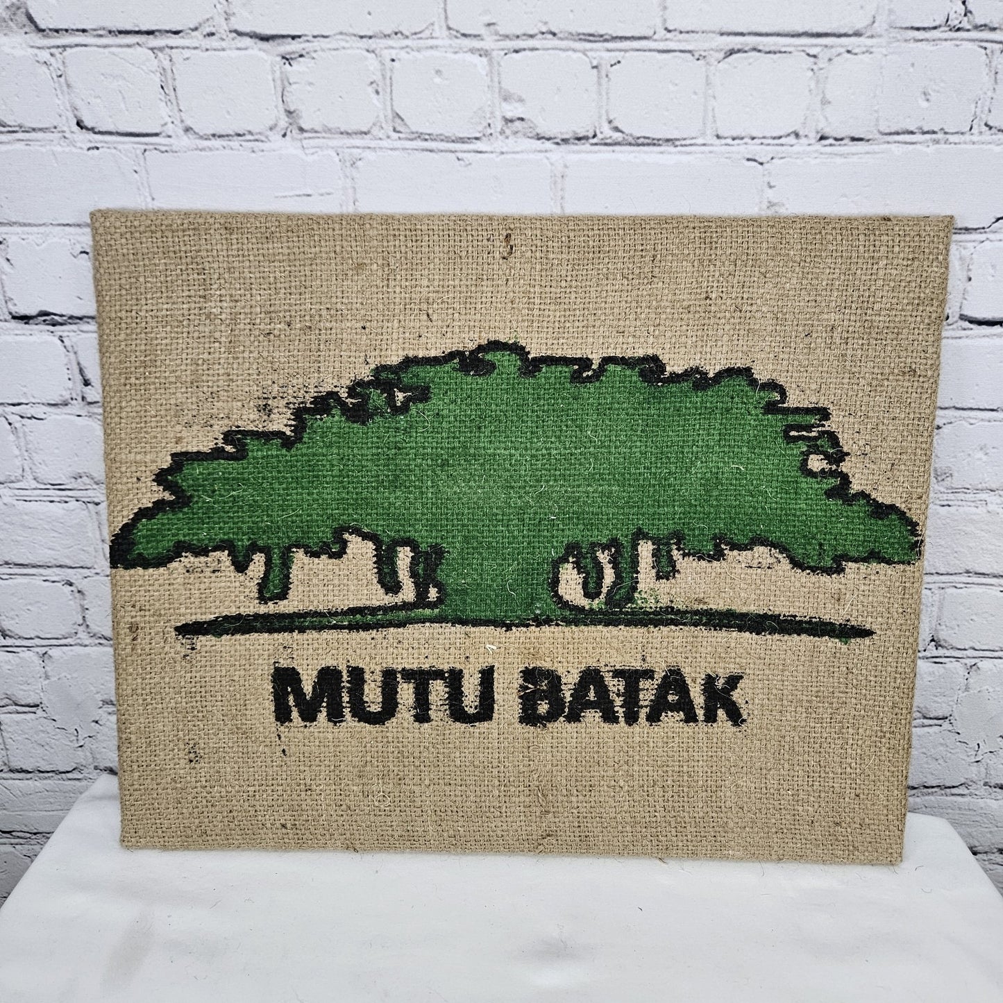Mutu Batak Coffee Authentic Burlap Sack Wrapped Canvas Wood Framed Art 16x20